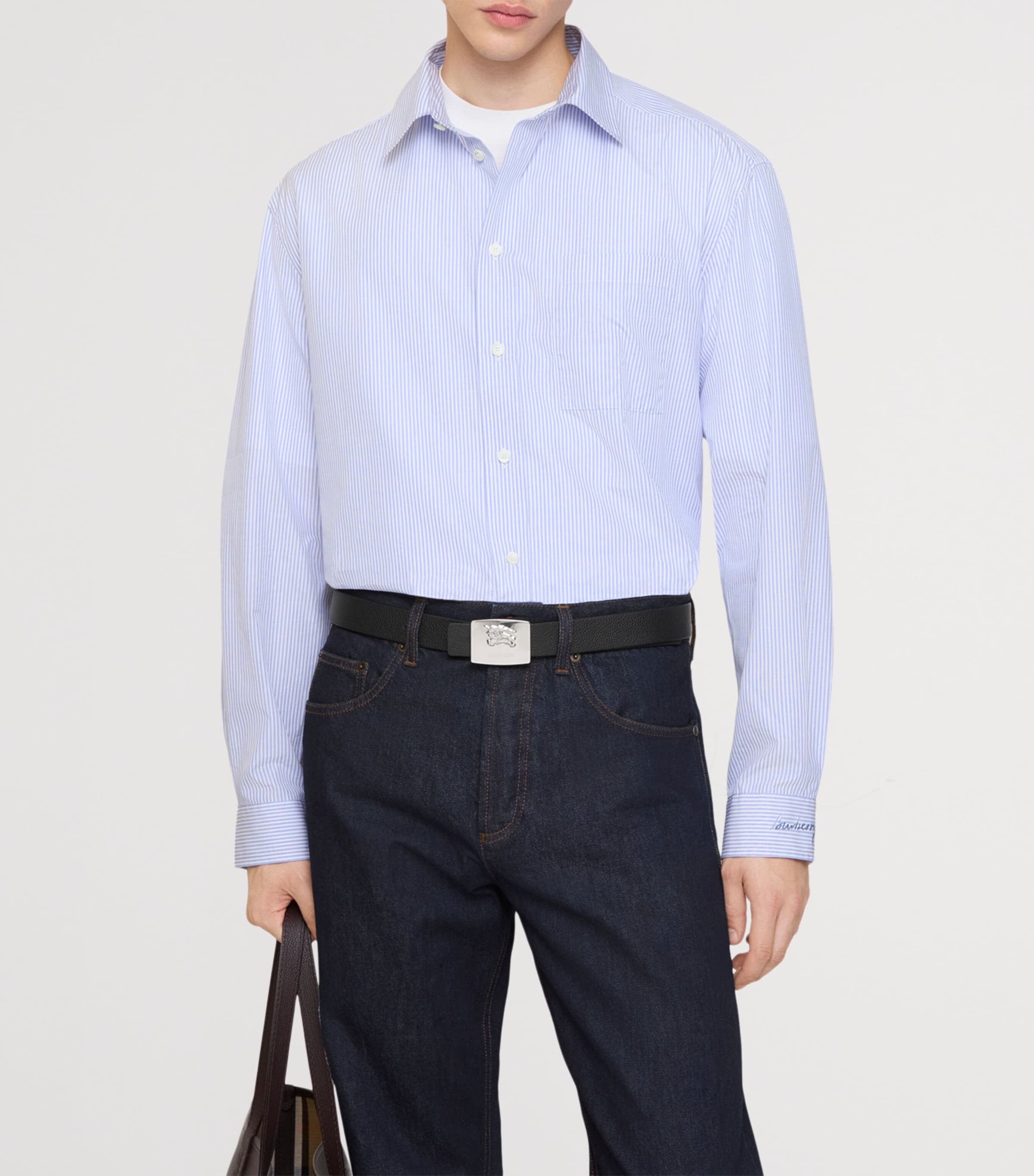 Cotton Poplin Stripe Shirt RAIN WHITEBRLLNT BL Image 2