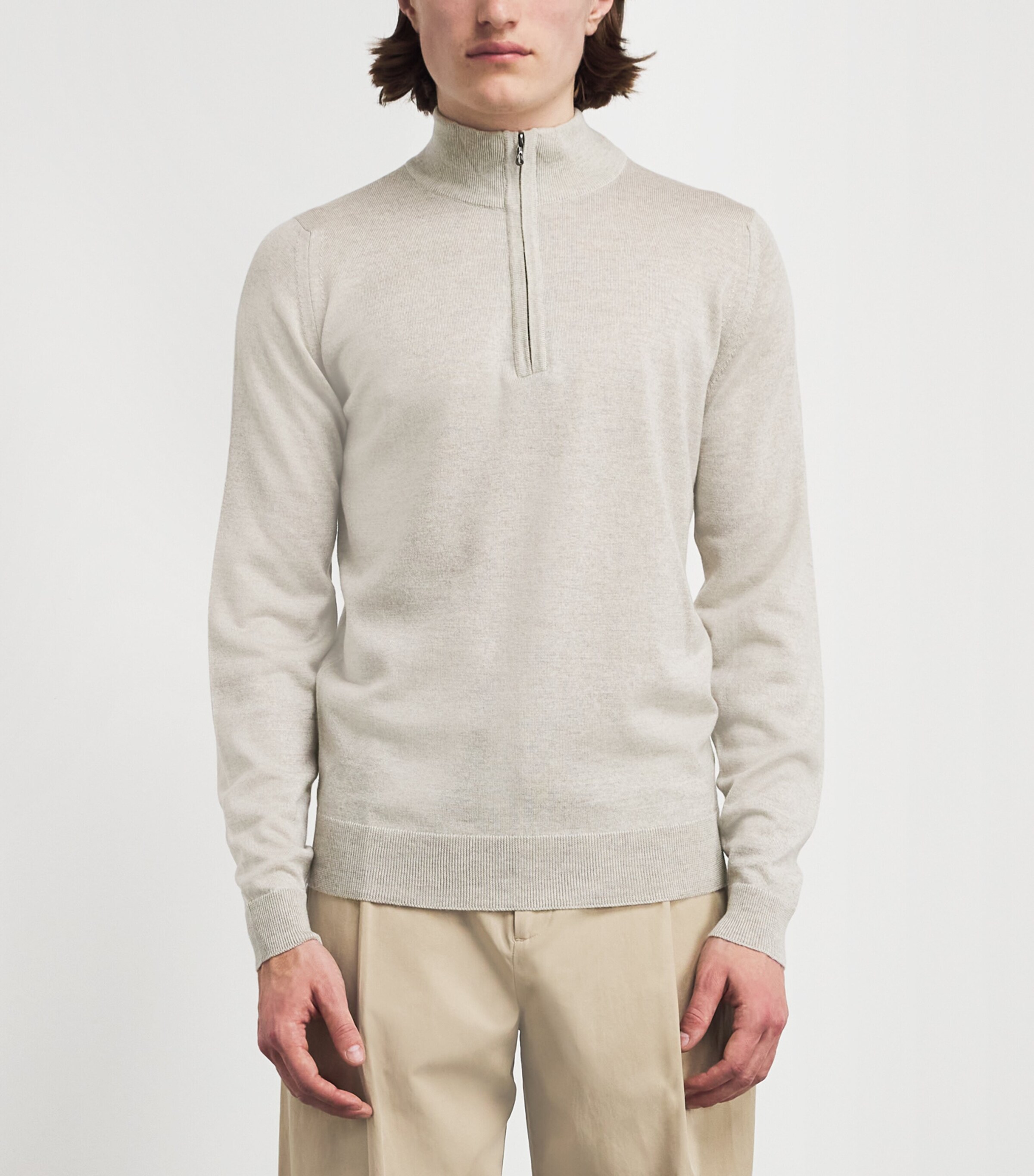 John Smedley Mens Merino Wool Tapton Quarter-Zip Sweater Grey Fleece Image 4