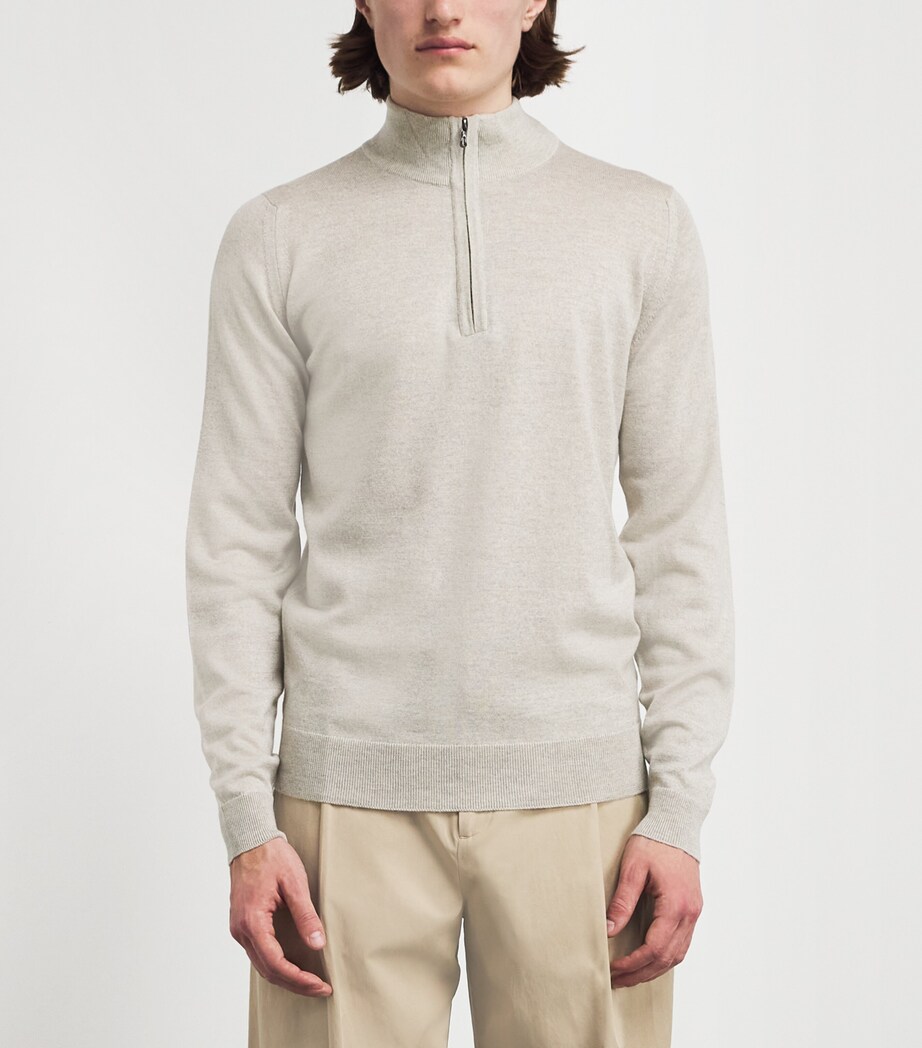 John Smedley Mens Merino Wool Tapton Quarter-Zip Sweater Grey Fleece Image 4
