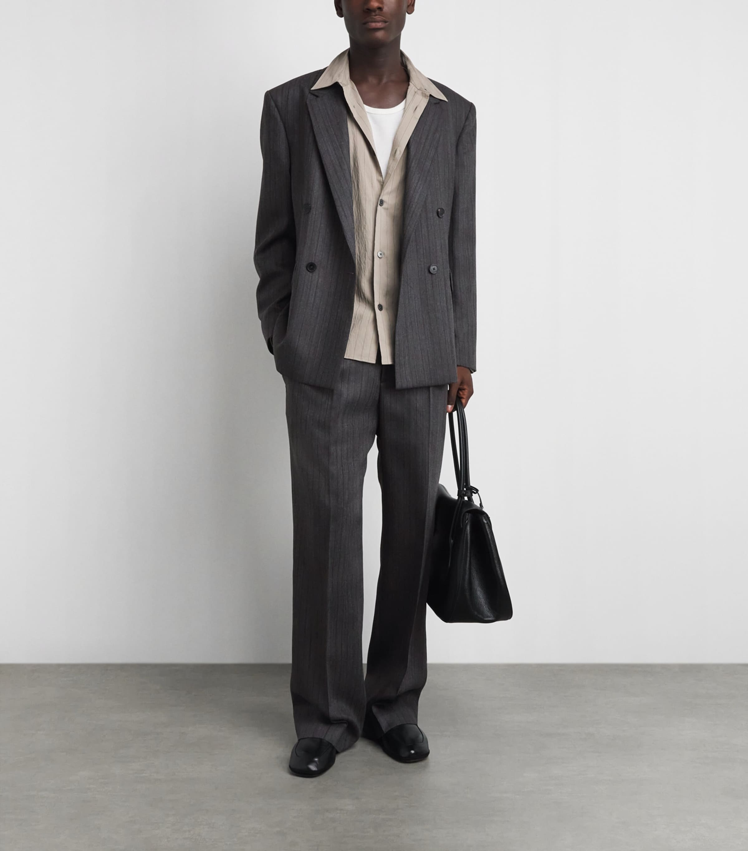 FRAME Mens Wool Twill Pinstripe Blazer Gyst Grey Stripe Image 2