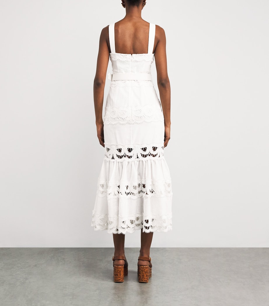 Lace-Insert Belted Midi Dress WHITE Image 3