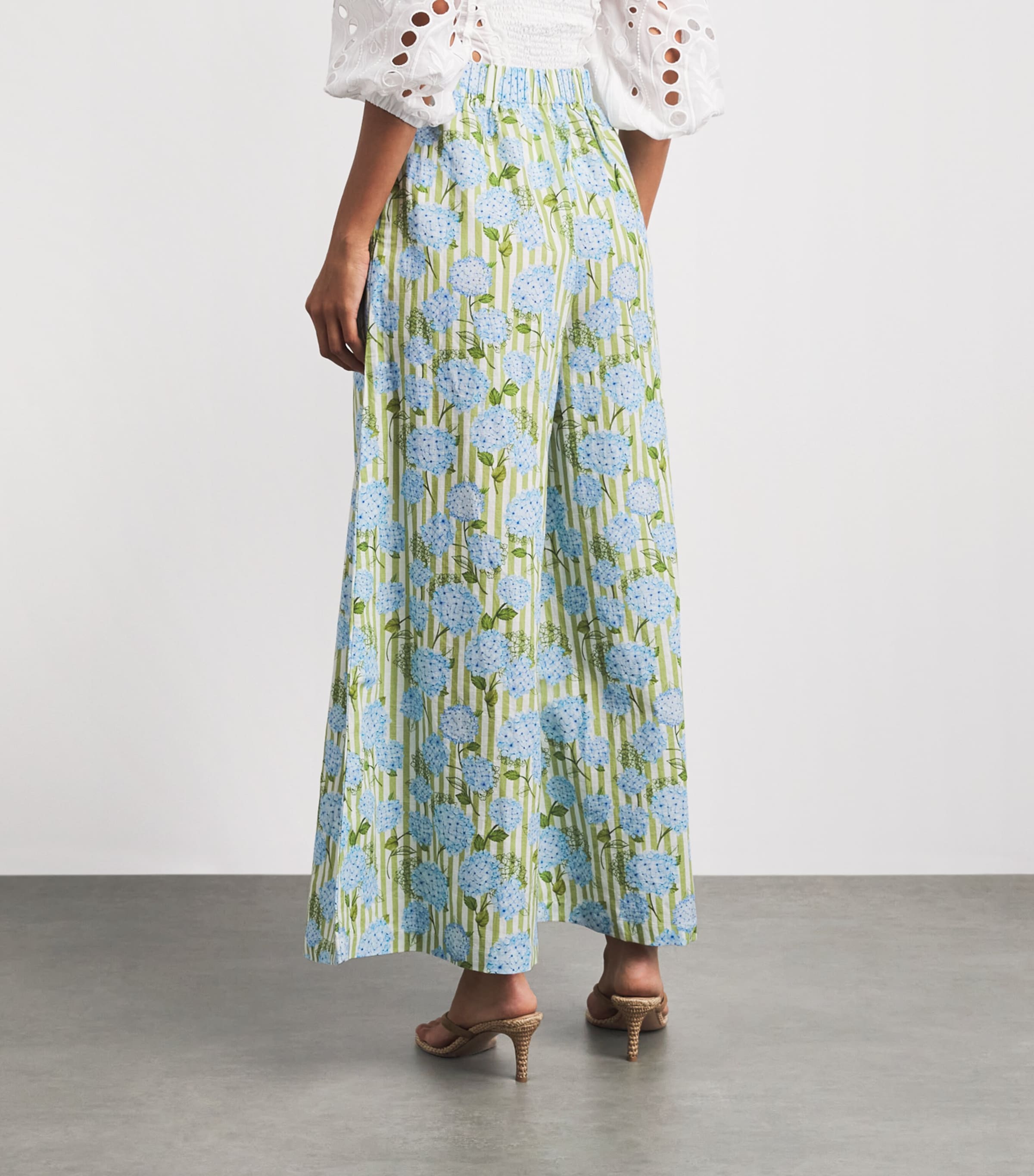 Verandah Womens Linen-Cotton Wide-Leg Hydrangea Trousers Iv & Grn Hydr Stripe Image 5