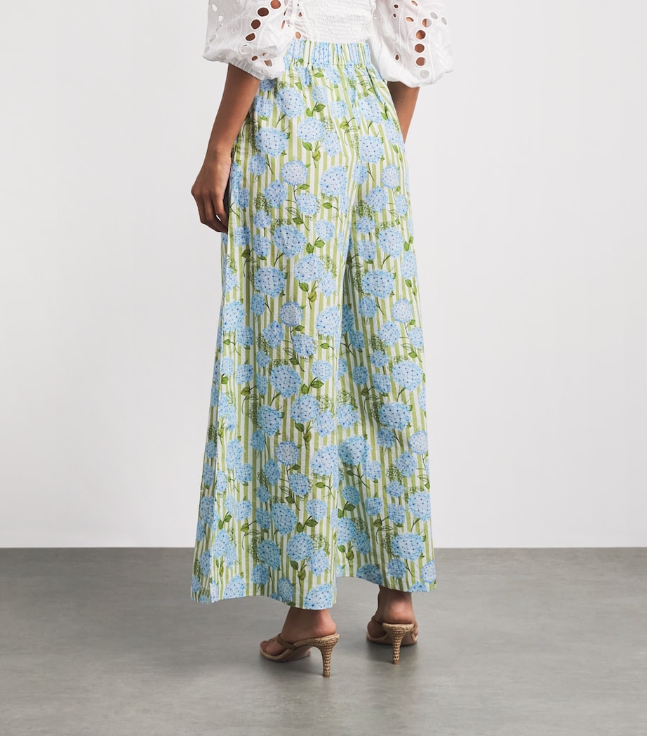 Verandah Womens Linen-Cotton Wide-Leg Hydrangea Trousers Iv & Grn Hydr Stripe Image 5