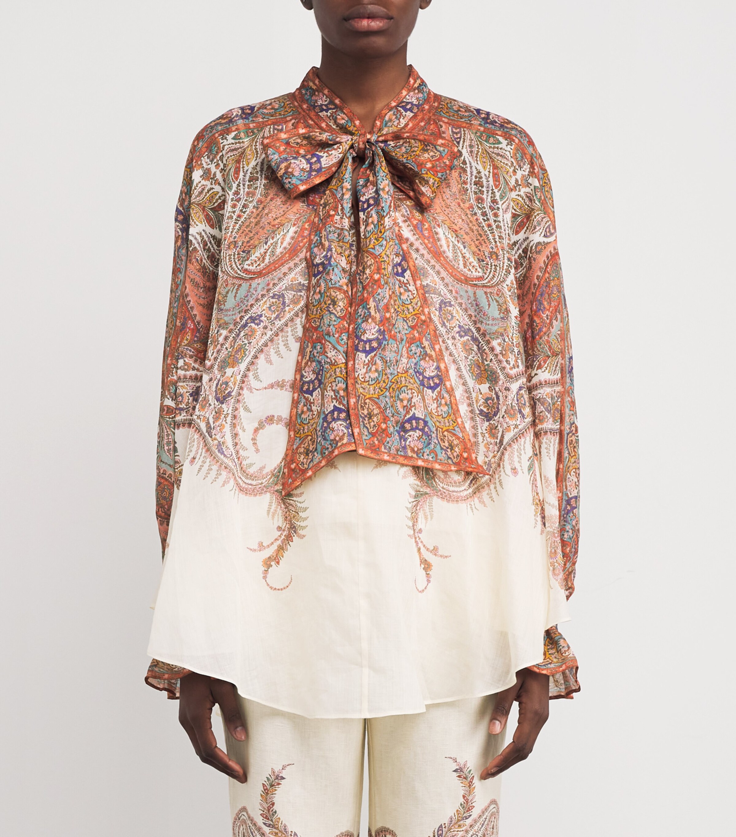 Zimmermann Womens Ramie Paisley Rhiannon Blouse Cmp Cream Paisley Image 3