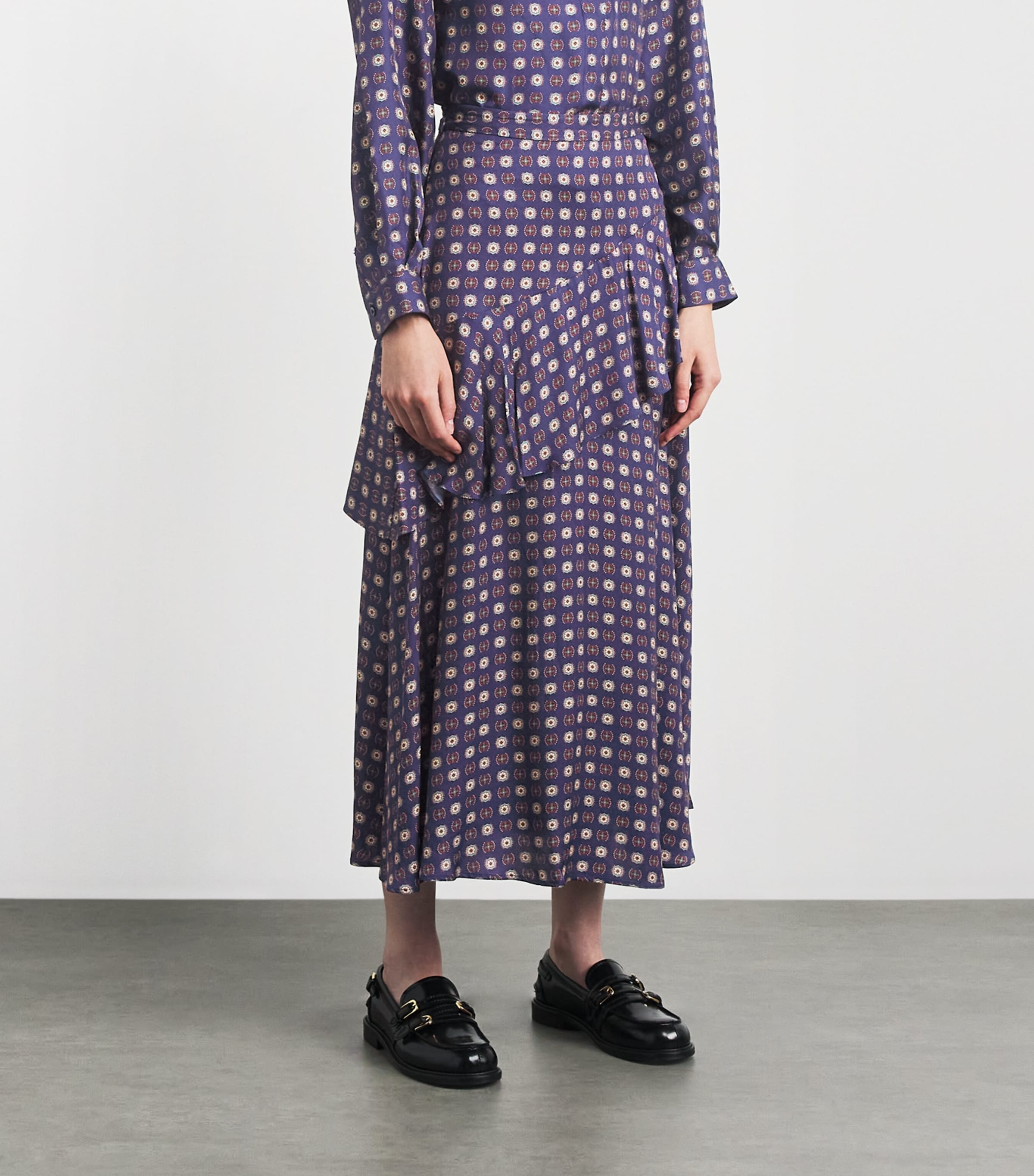 Claudie Pierlot Womens Tiered Midi Skirt Navy Print Image 4