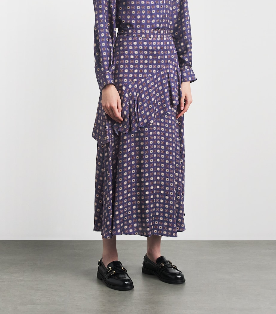 Claudie Pierlot Womens Tiered Midi Skirt Navy Print Image 4