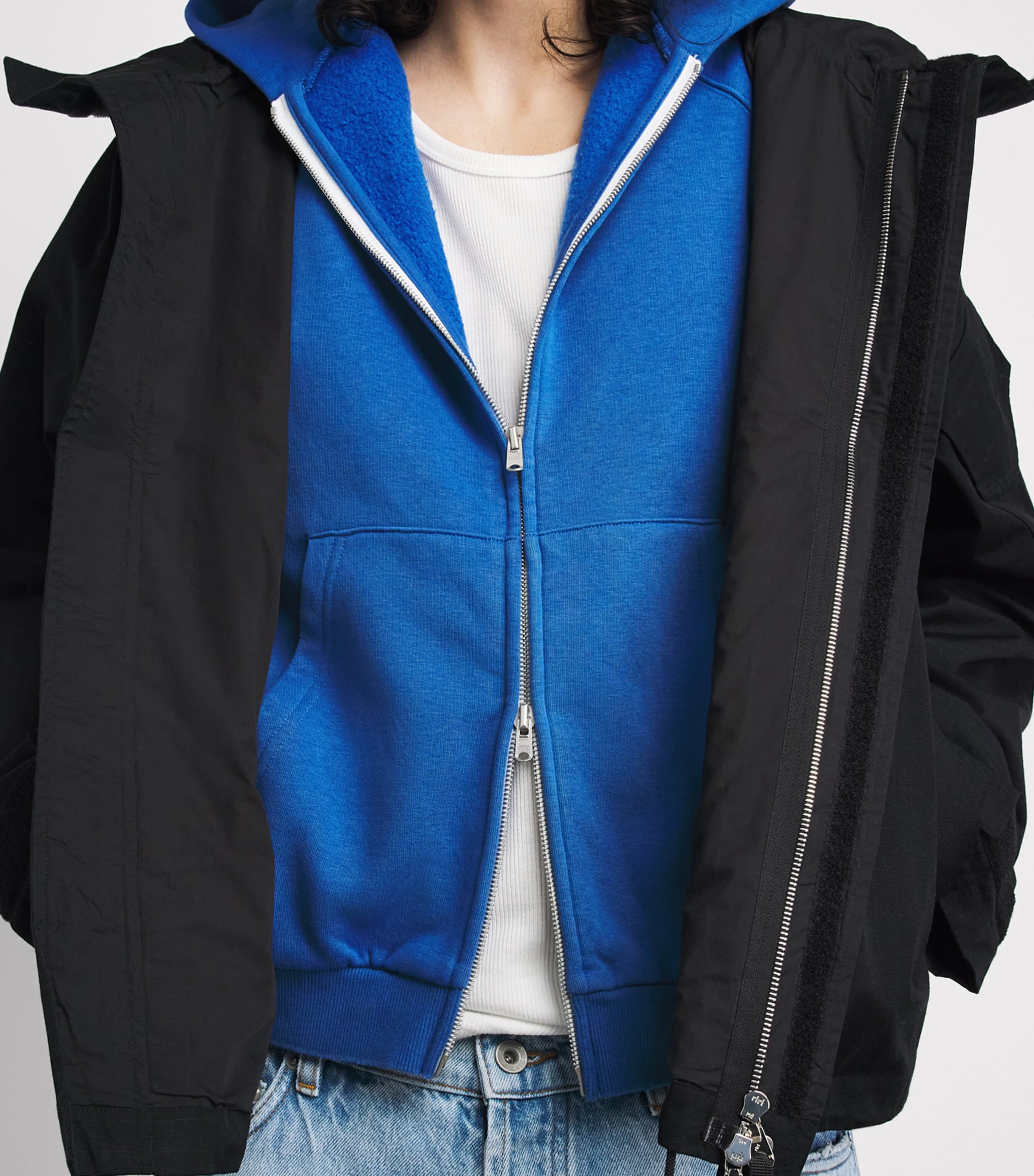 Cole Buxton Mens Zip-Up Cropped Hoodie Blue Image 3
