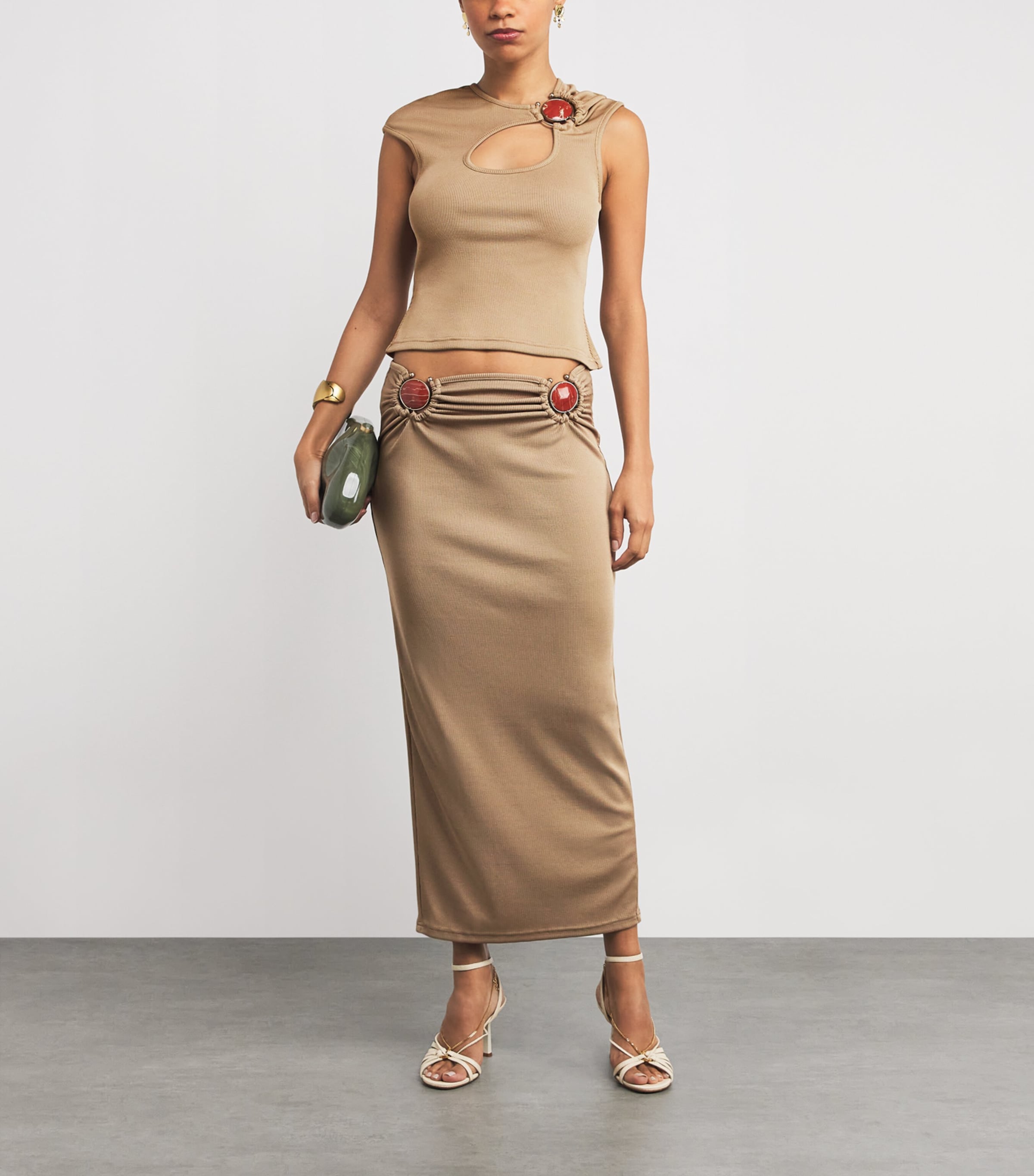 Mineral Stone-Detail Cut-Out T-Shirt SAND Image 2