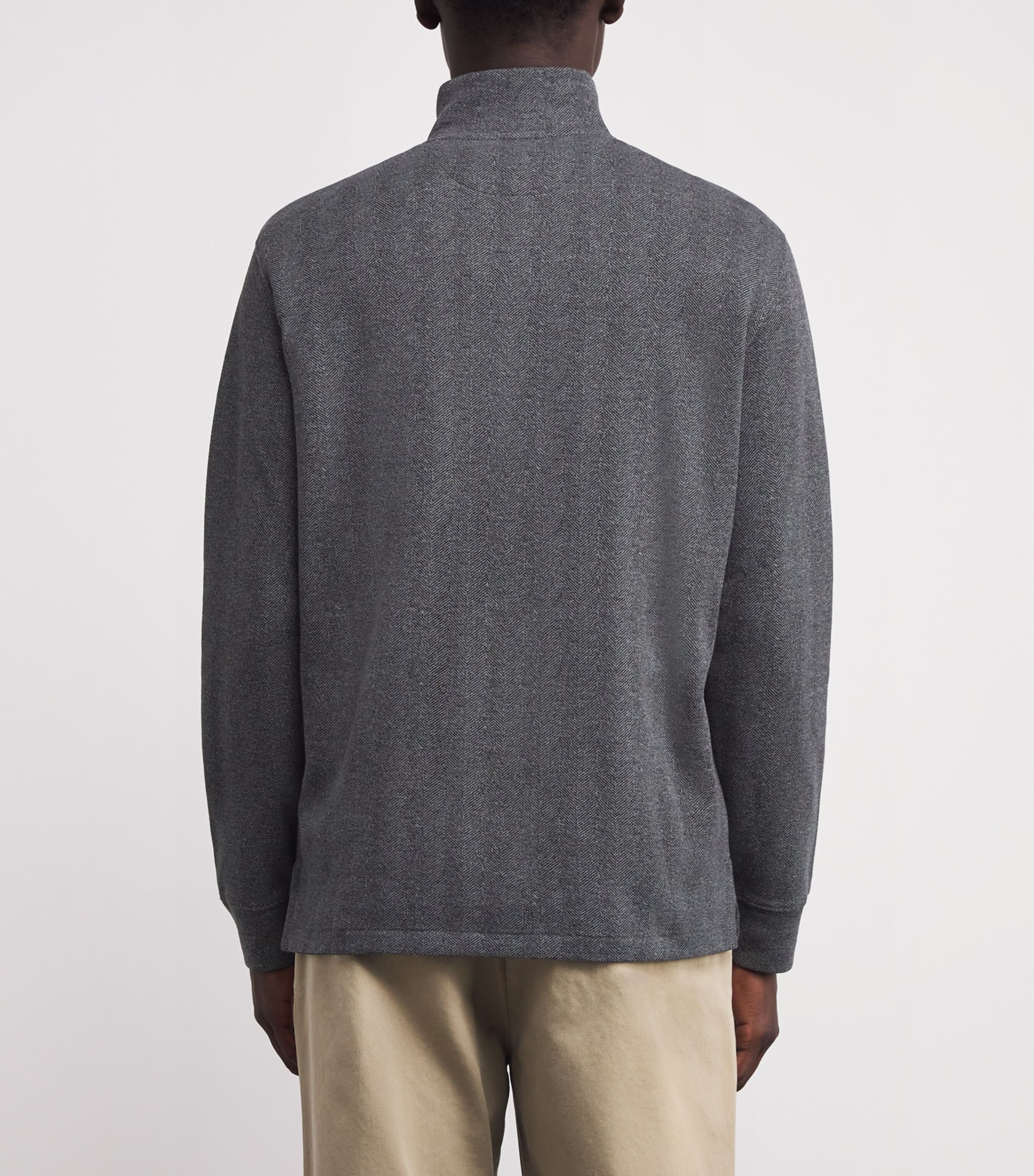 Cotton Heringbone Quarter-Zip Sweatshirt GREY Image 4