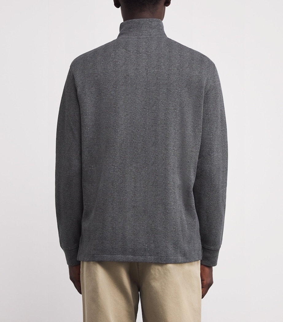 Cotton Heringbone Quarter-Zip Sweatshirt GREY Image 4