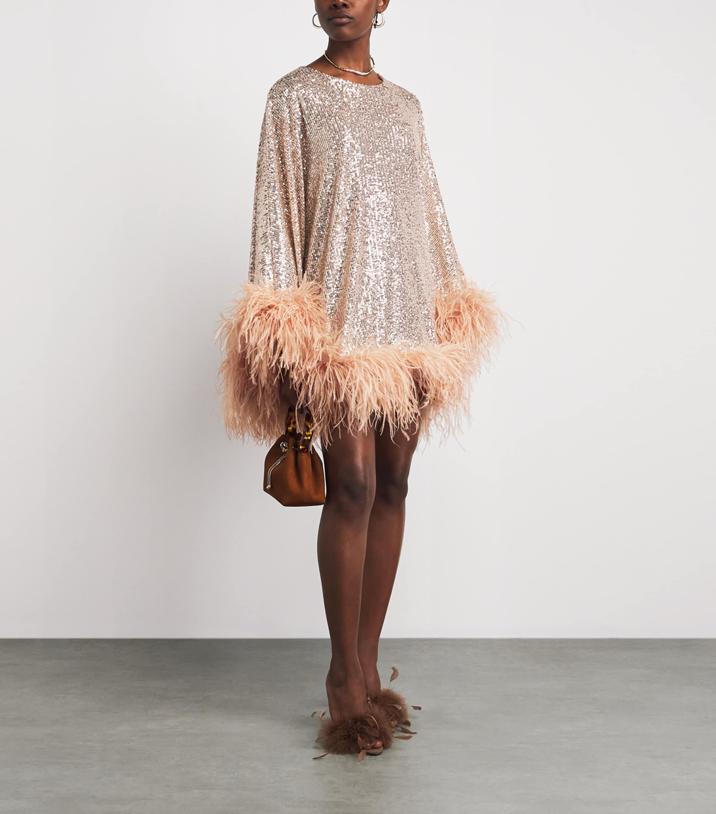 Taller Marmo Womens Sequinned Vegas Disco Kaftan Mini Dress Champagne Sequins Image 2