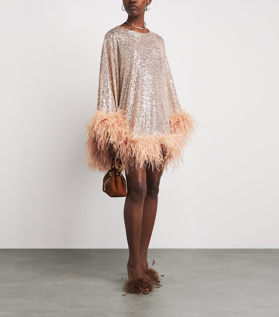 Taller Marmo Womens Sequinned Vegas Disco Kaftan Mini Dress Champagne Sequins Image 2