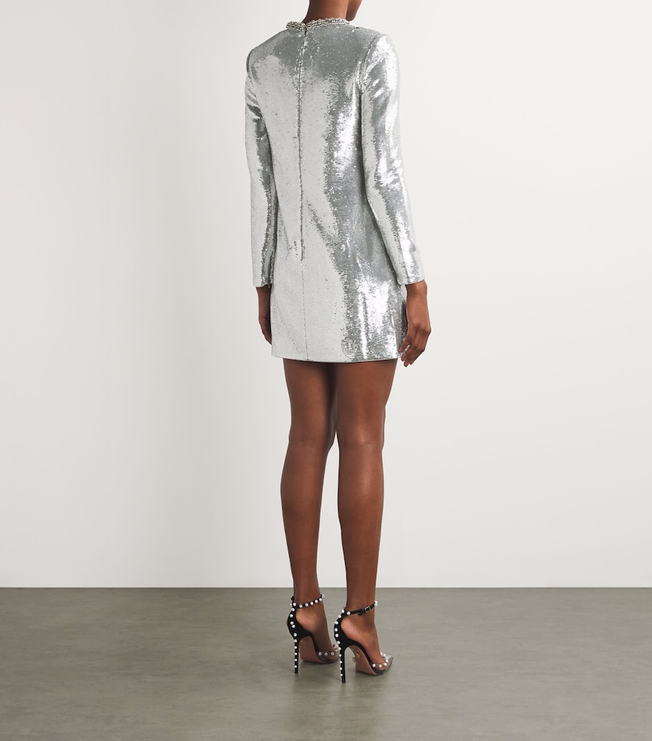 Long-Sleeve Embellished Mini Dress SILVER Image 3