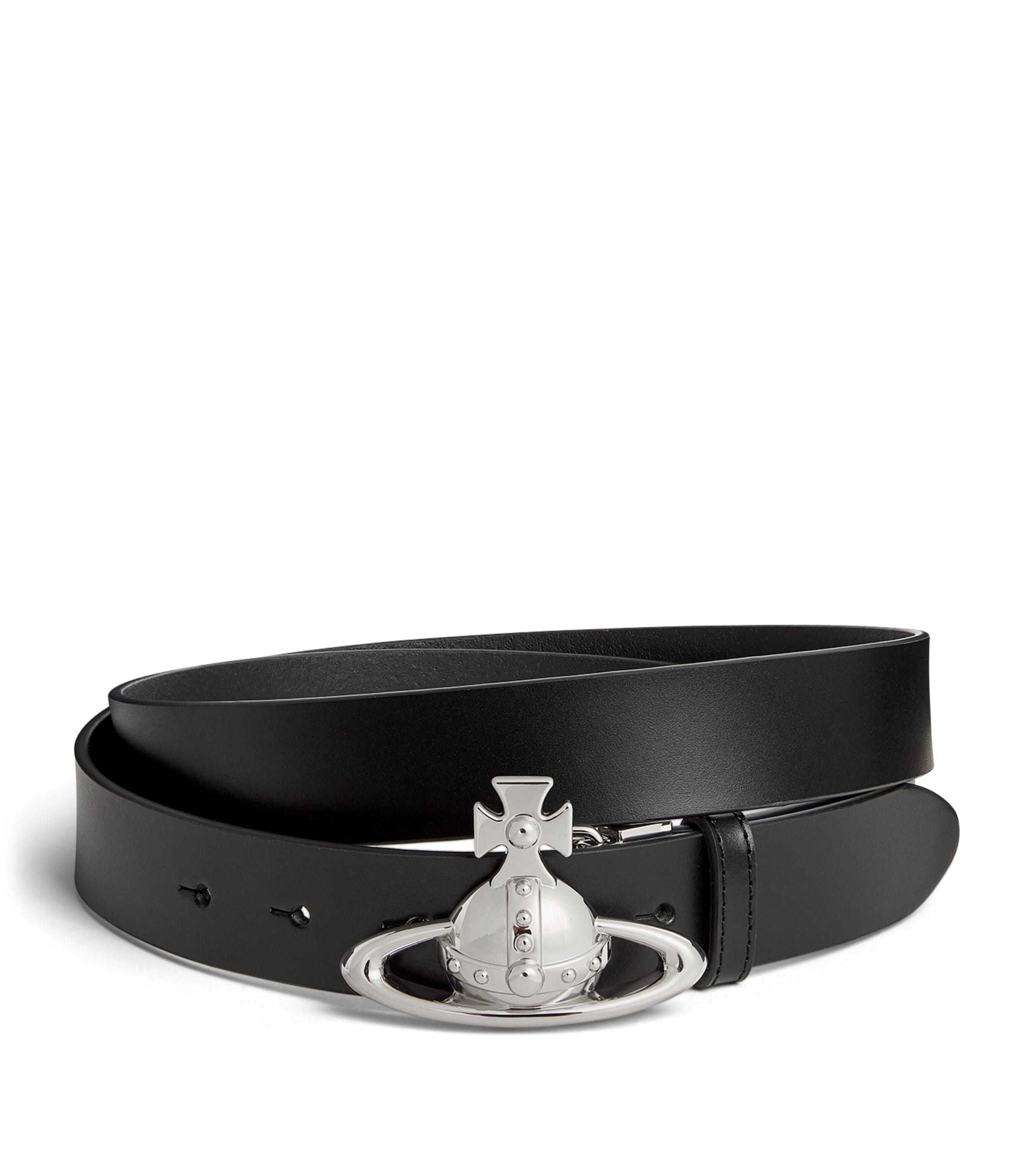 Vivienne Westwood Leather Orb Belt In Black