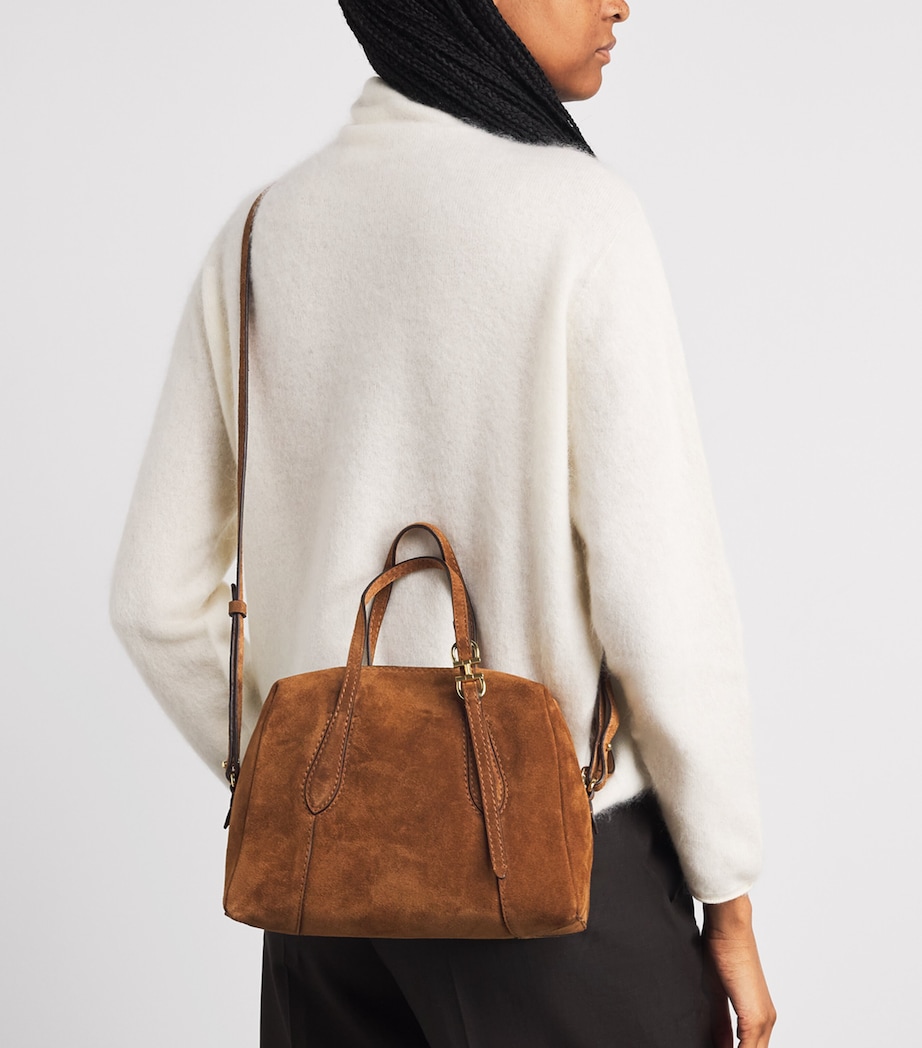 Harrods Small Suede Wren Shoulder Bag Brown Image 4