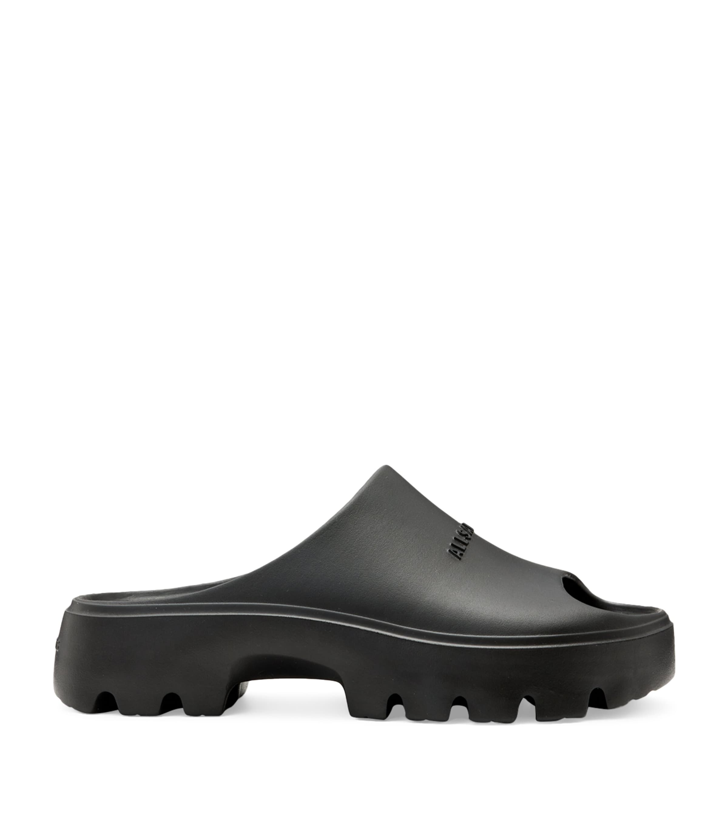 Allsaints Eclipse Logo-embossed Rubber Sliders In Black