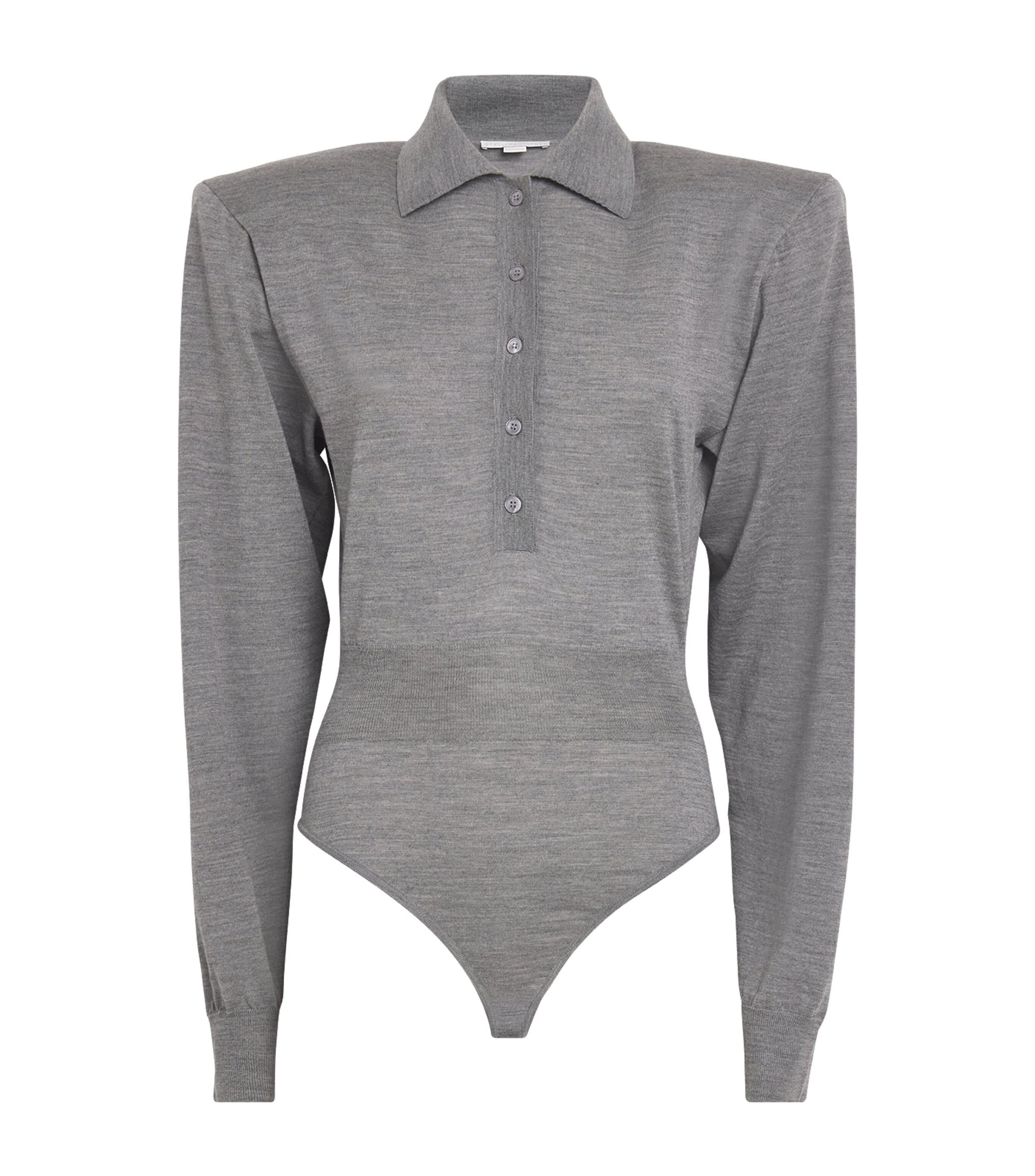 Stella Mccartney Womens Grey Fine-knit Polo-collar Wool Knitted Body In Grey