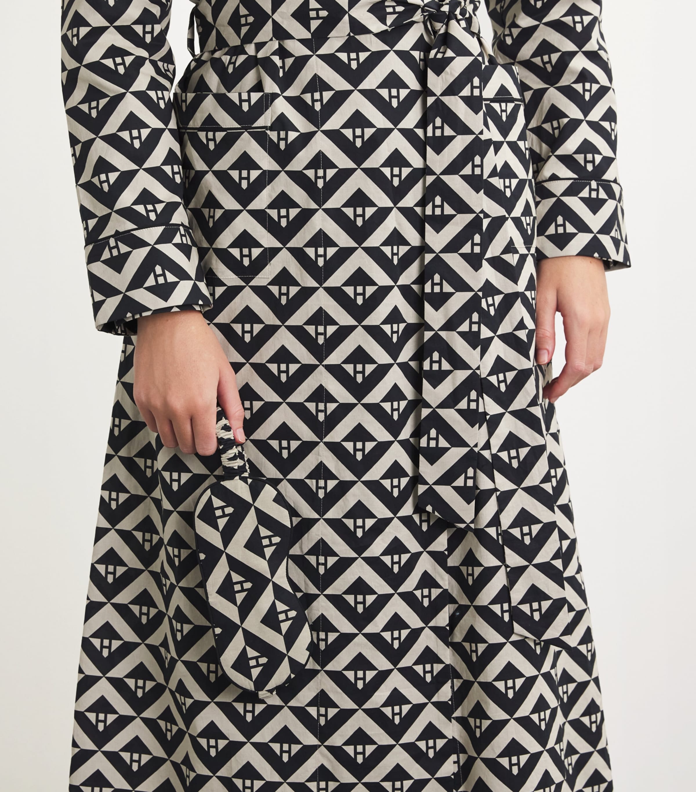 Cotton Geometric Sleep Mask BLACK IVORY Image 2