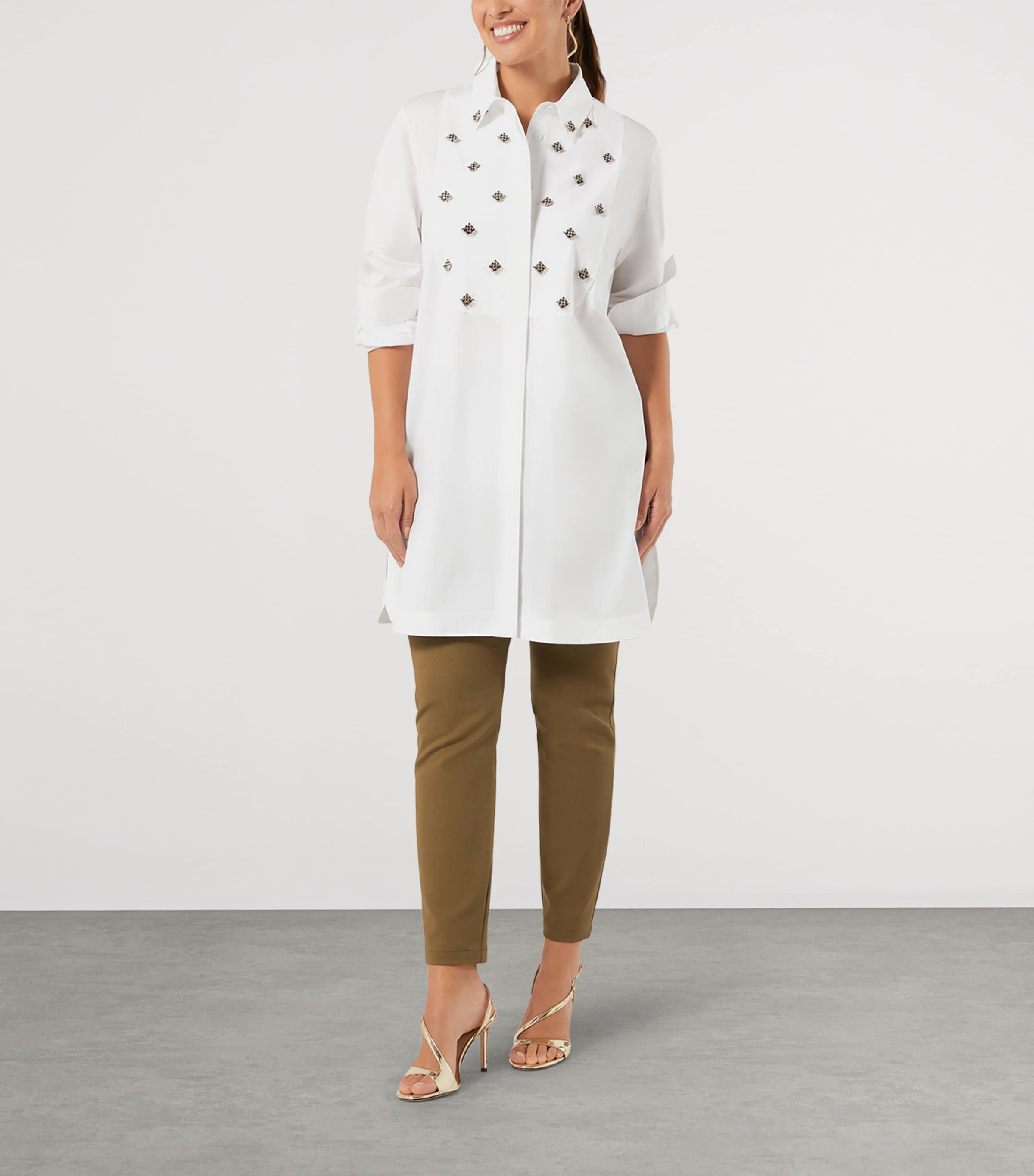 Marina Rinaldi Womens Canvas Slim Trousers Kaki Image 2