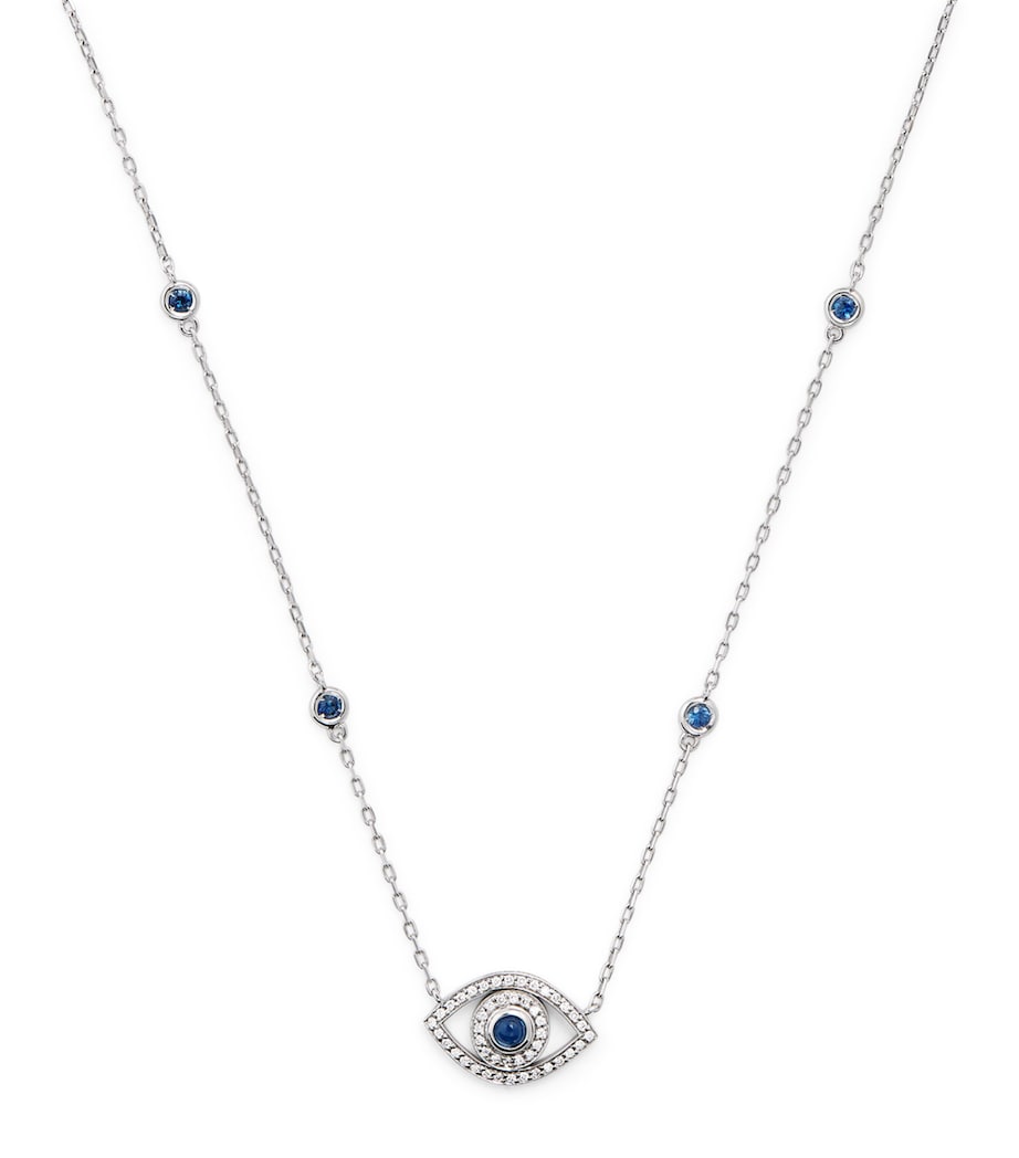 White Gold, Diamond and Sapphire Mini Evil Eye Necklace WHITE GOLD Image 1