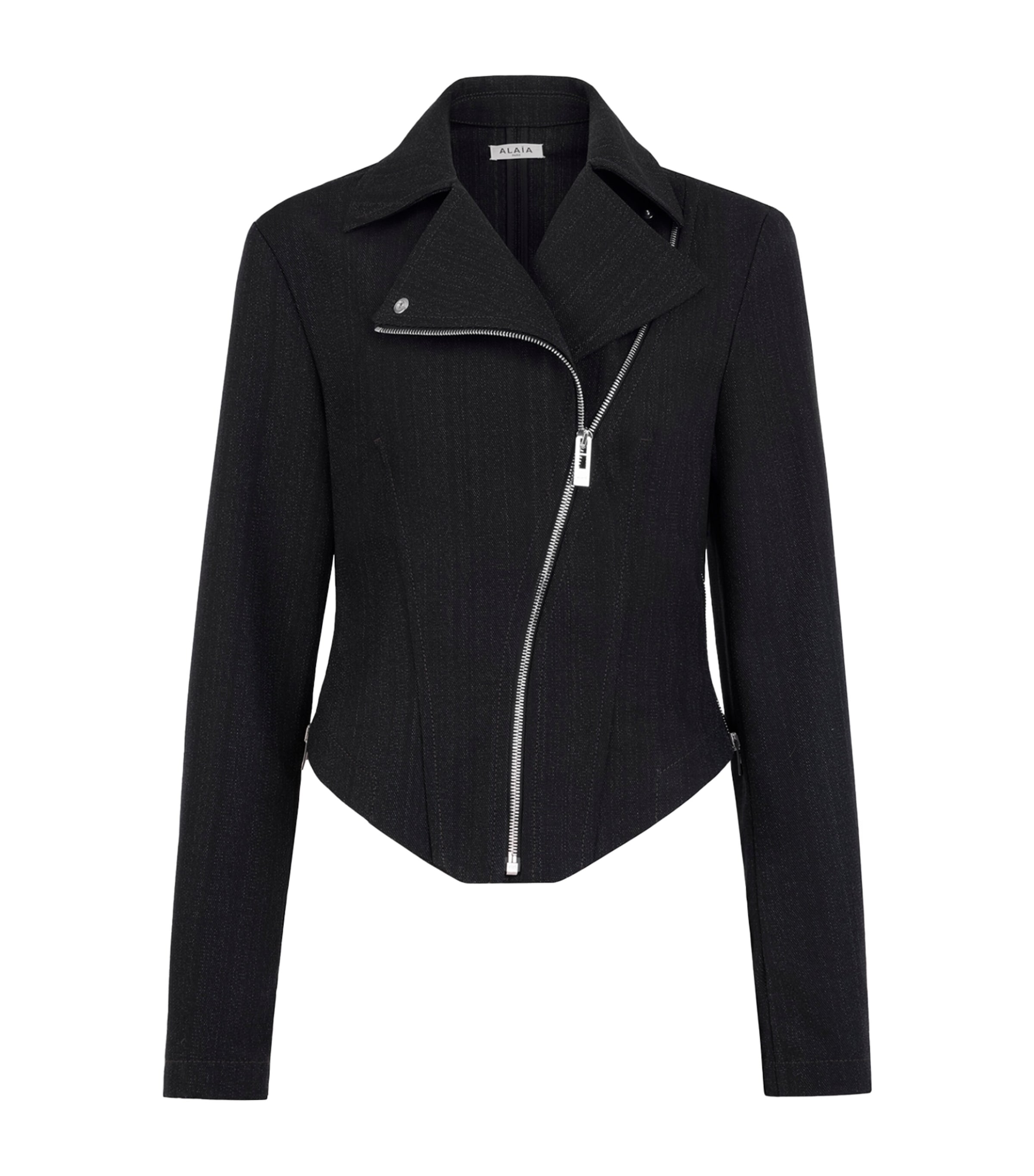 Alaïa Womens Wool Denim Biker Jacket Night Image 2