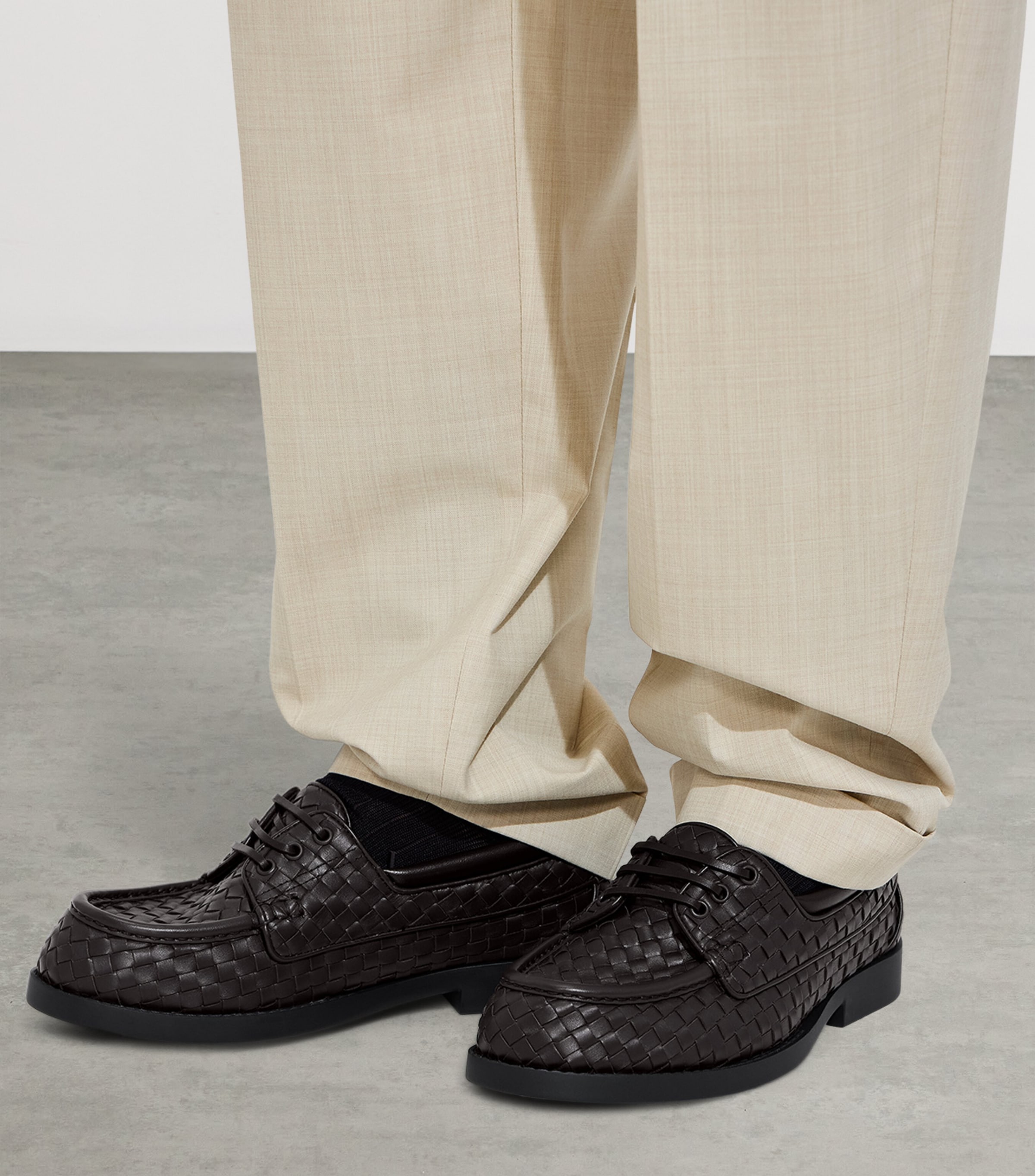 Bottega Veneta Leather Intrecciato Lace-Up Loafers Image 2