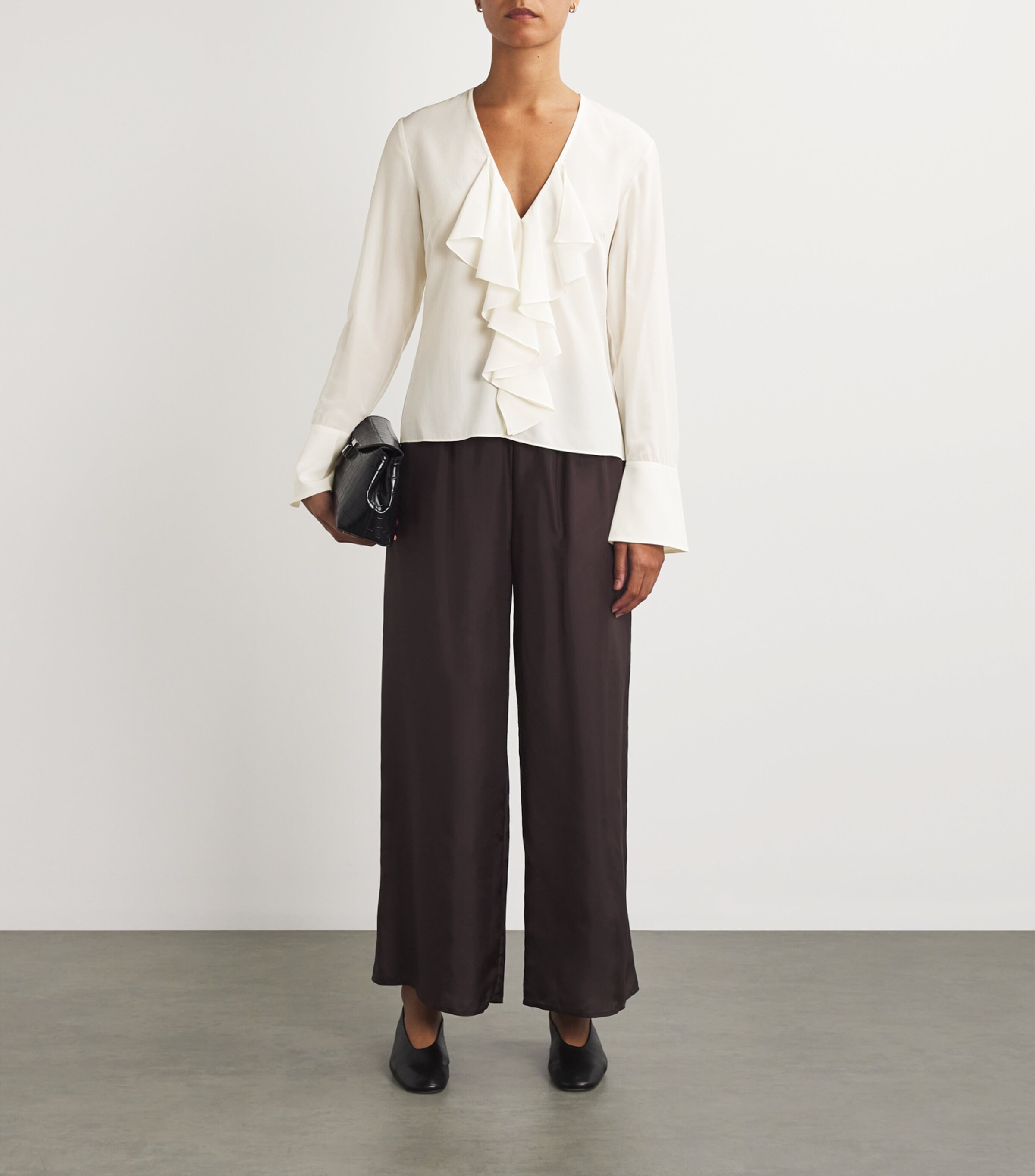 FRAME Womens Silk Ruffle-Neck Blouse Cream Image 2