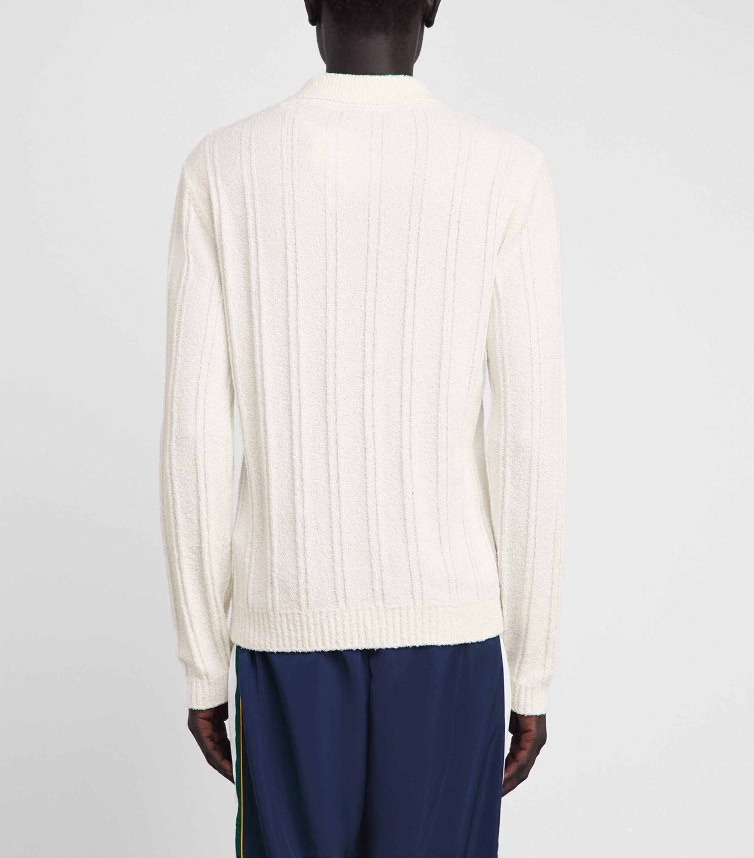 Casablanca Mens Boucle Long-Sleeve Polo Sweater White Image 5