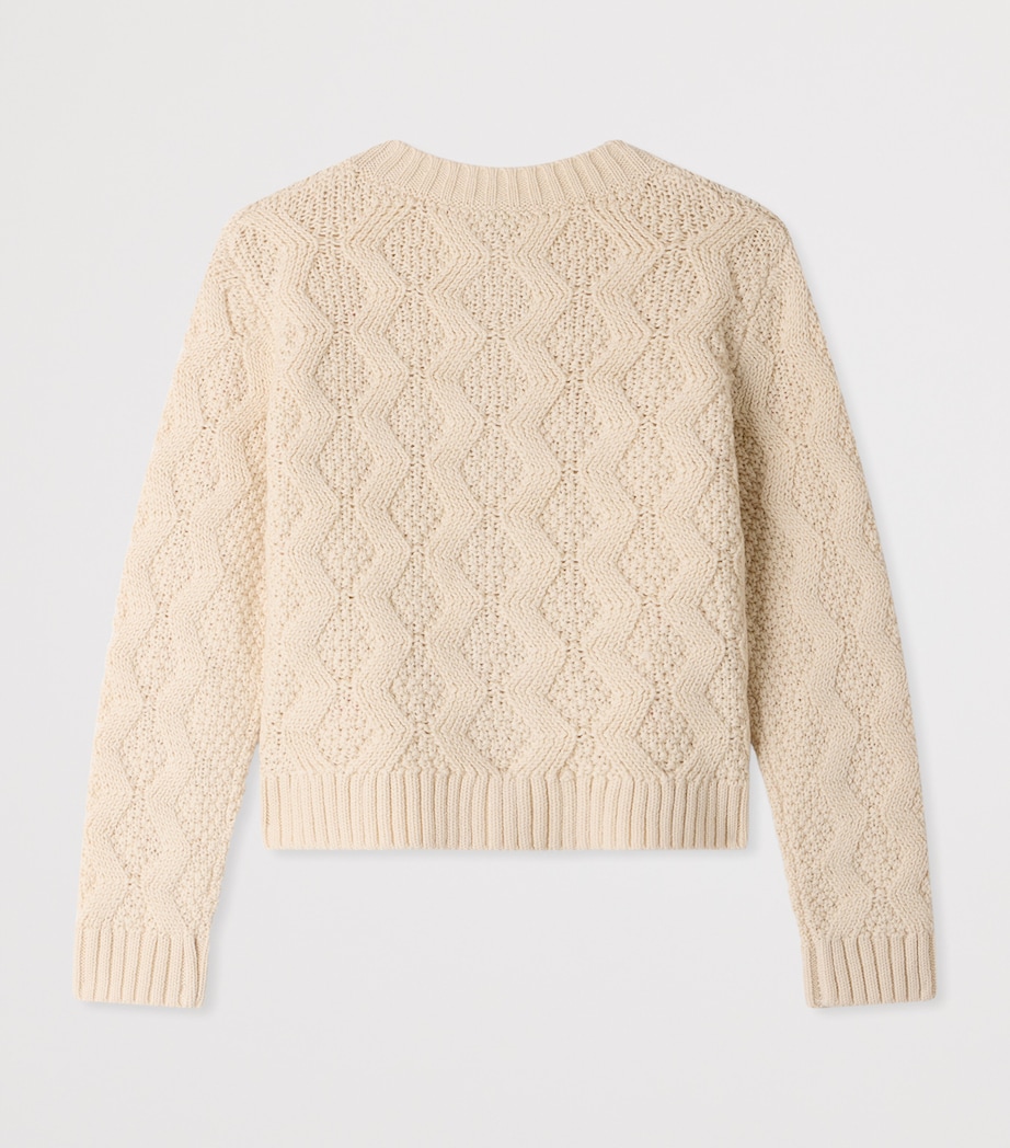 Bonpoint Wool-Cashmere Embroidered Cardigan (4-8 Years) Ficelle Image 2