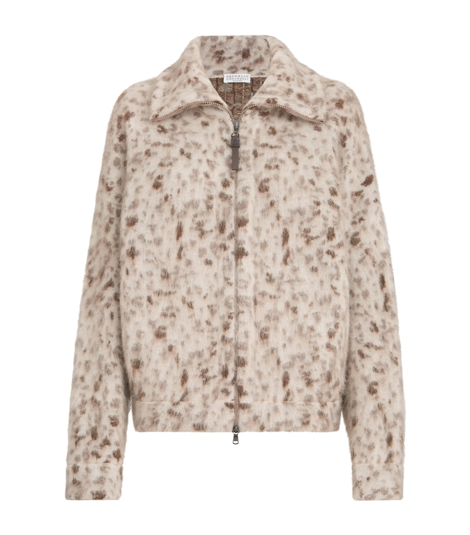 Brunello Cucinelli Womens Mohair-Blend Zip-Up Cardigan White+brown Image 1