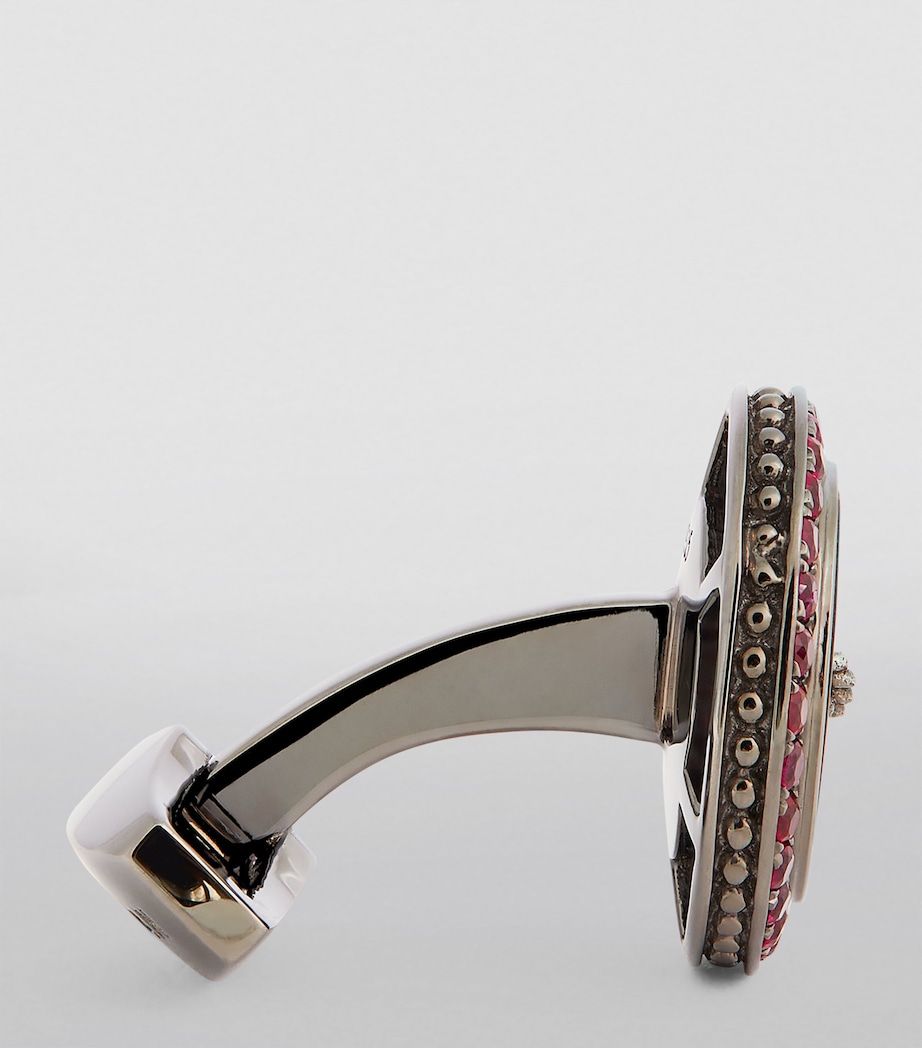 Stainless Steel and Ruby Button Cufflinks SILVER/ RED Image 3