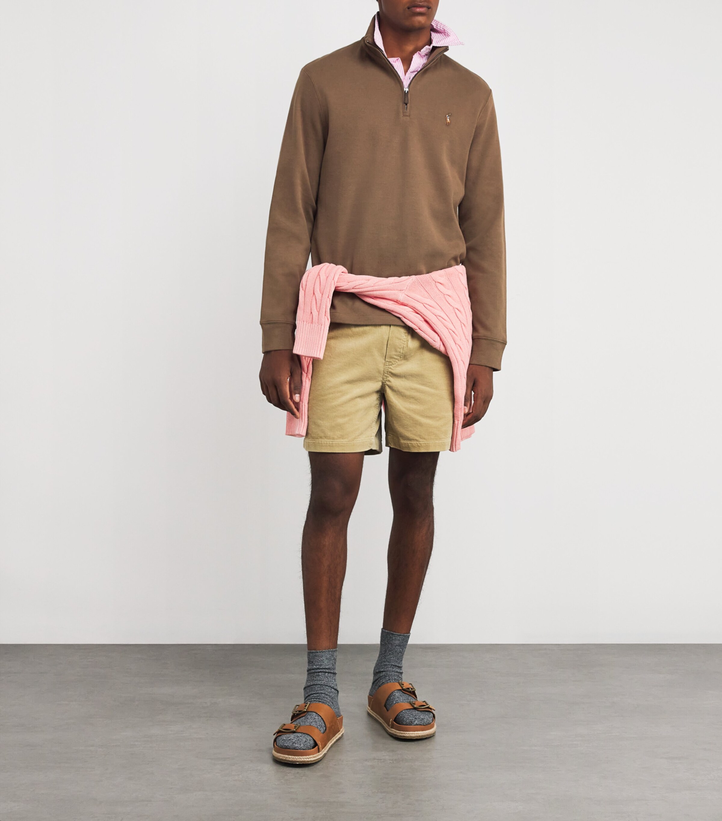 Polo Ralph Lauren Mens Cotton Quarter-Zip Sweater Brown Image 2