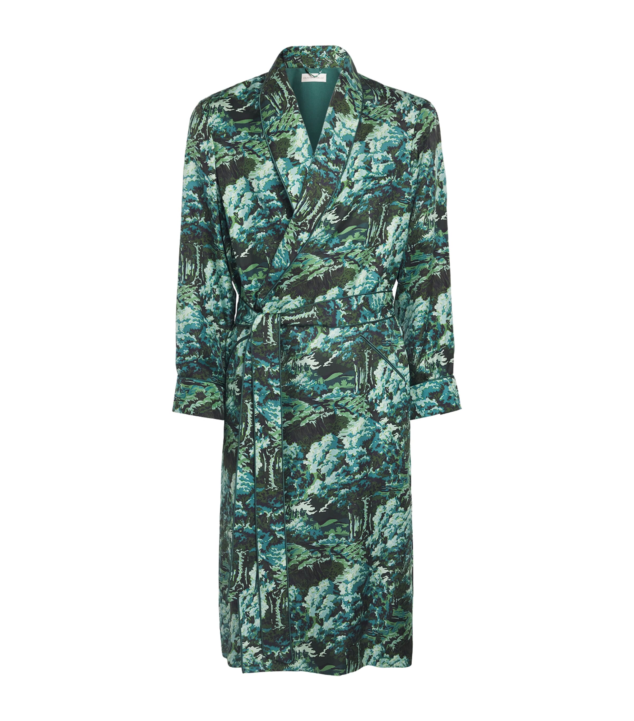 Olivia von Halle Mens Silk Twill Forest Mescal Robe Linden Image 1