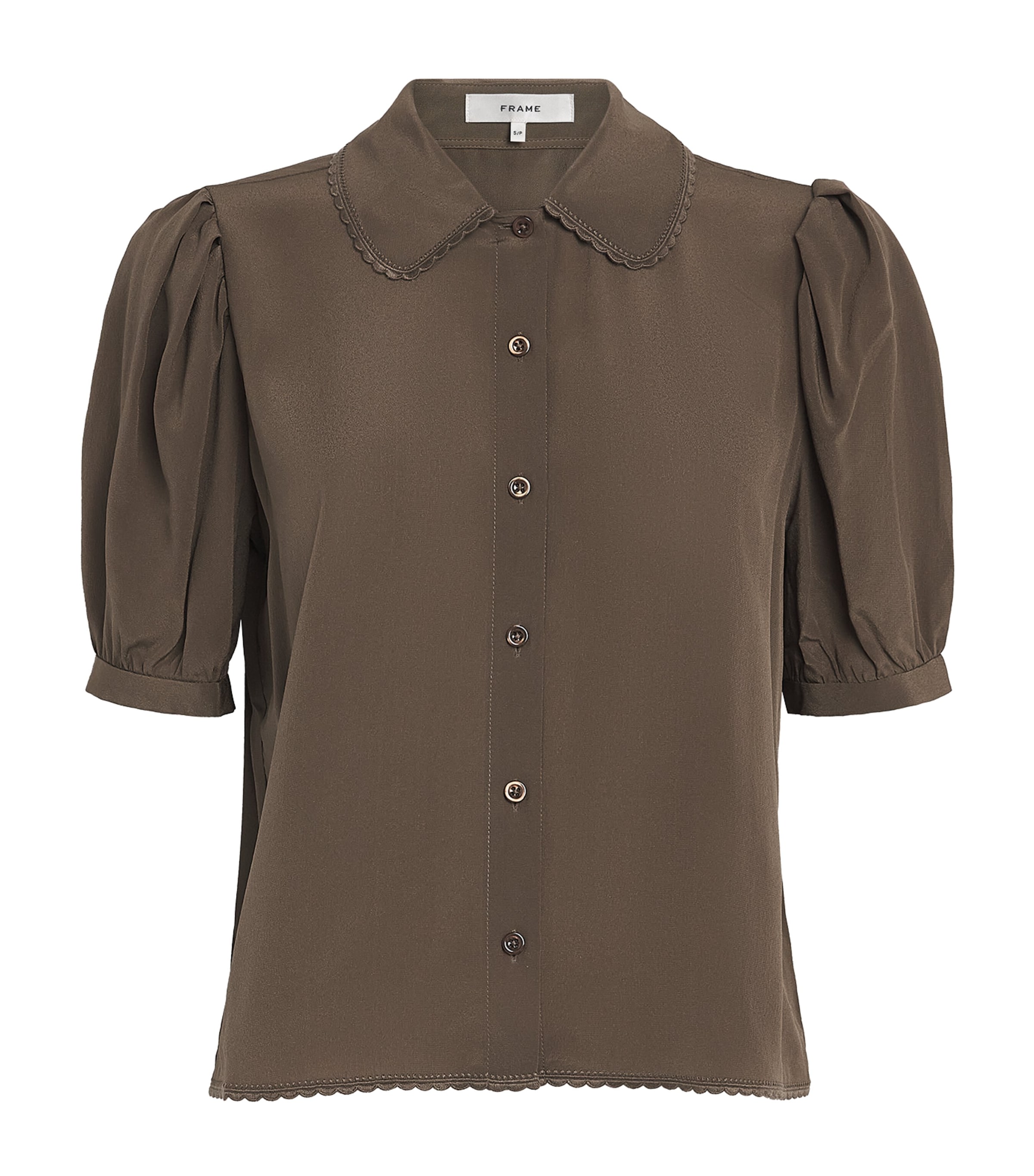 FRAME Womens Silk The Prim Blouse Deep Olive Image 1