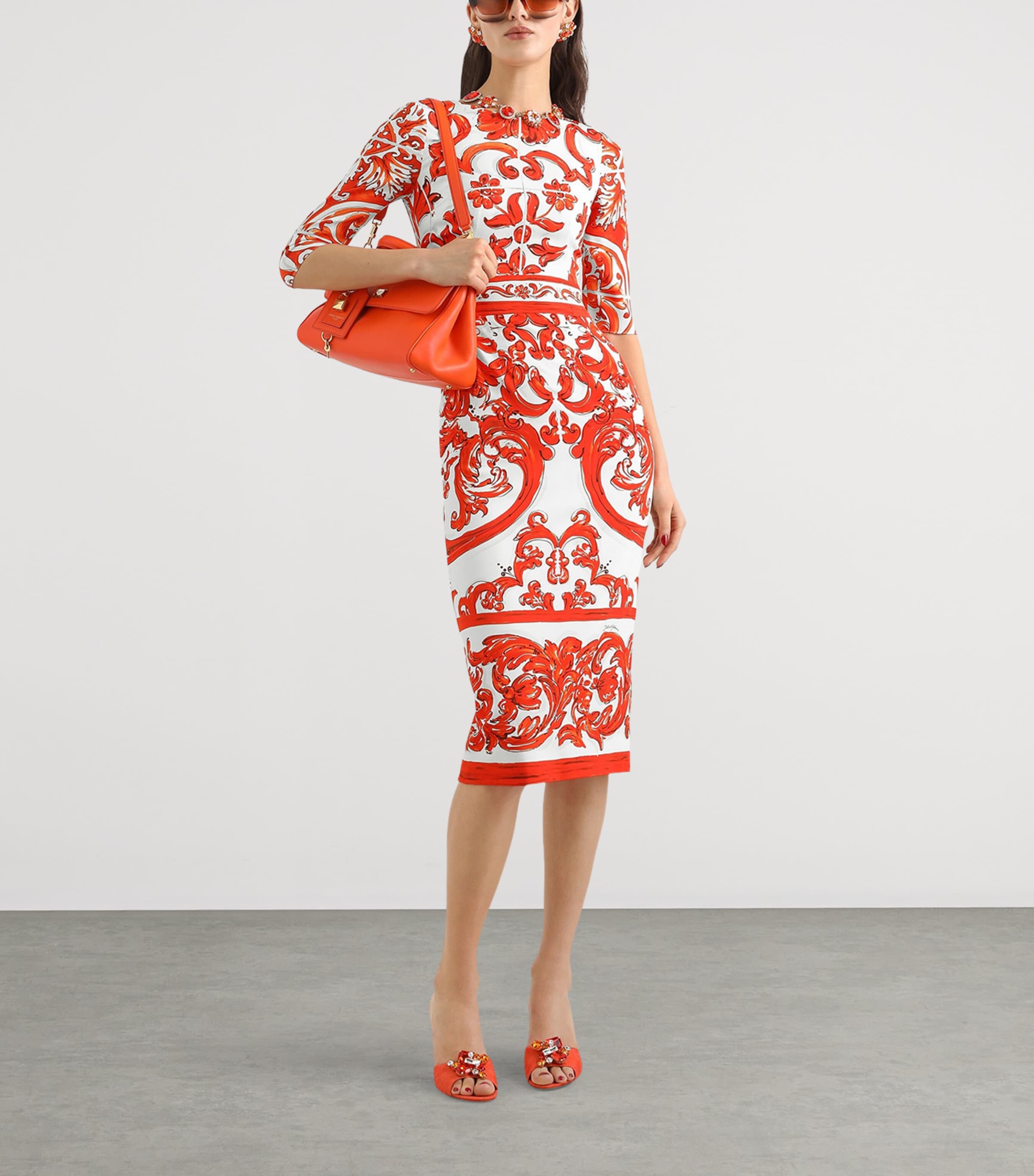 Dolce&Gabbana Womens Silk Majolica Print Midi Dress Combined Colou Image 2
