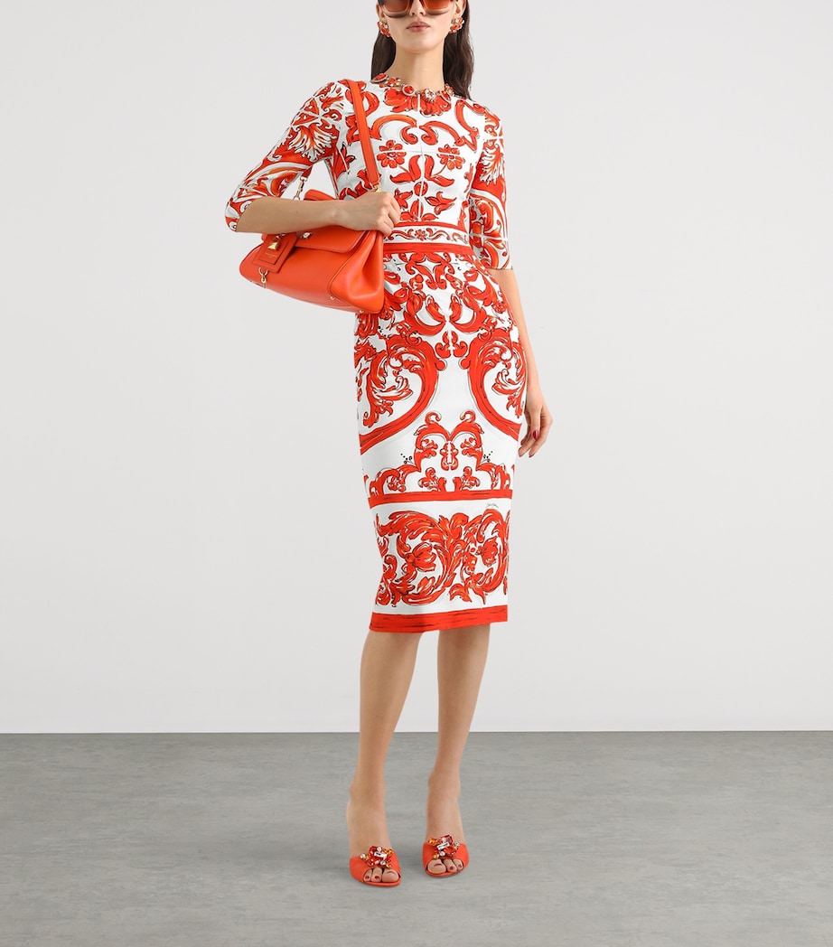 Dolce&Gabbana Womens Silk Majolica Print Midi Dress Combined Colou Image 2