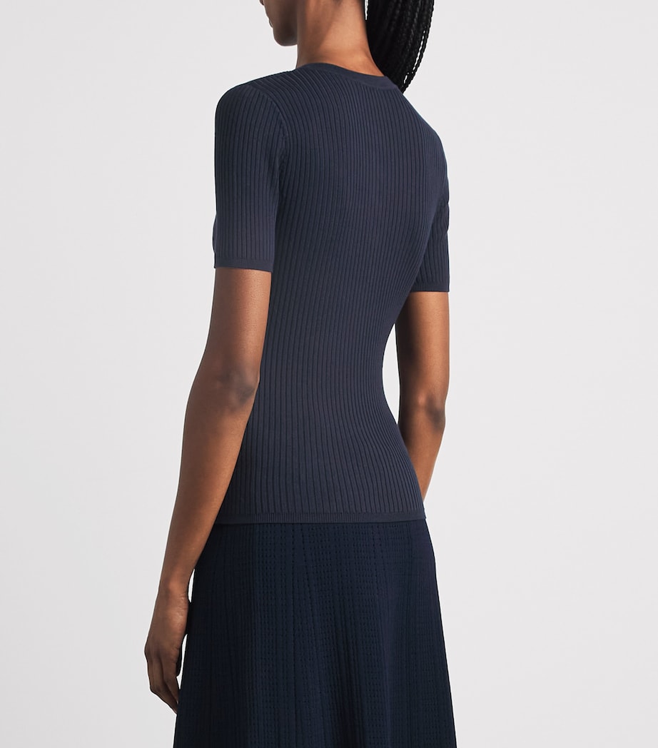 Sandro Paris Womens Rib-Knit Short-Sleeve Sweater Navy Blue Image 5