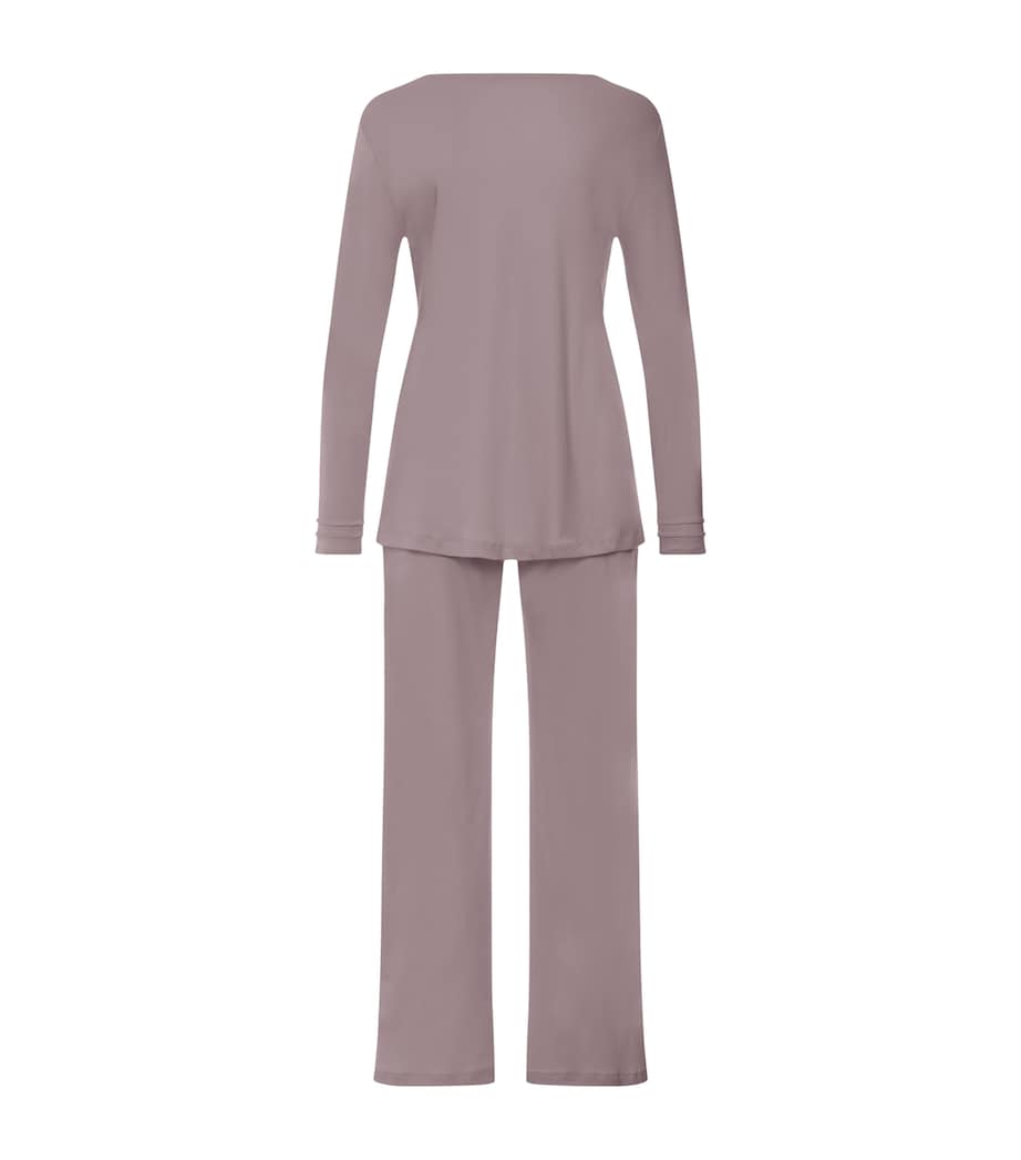 Hanro Womens Cotton Long-Sleeve Pyjama Set Stormy Rose Image 3