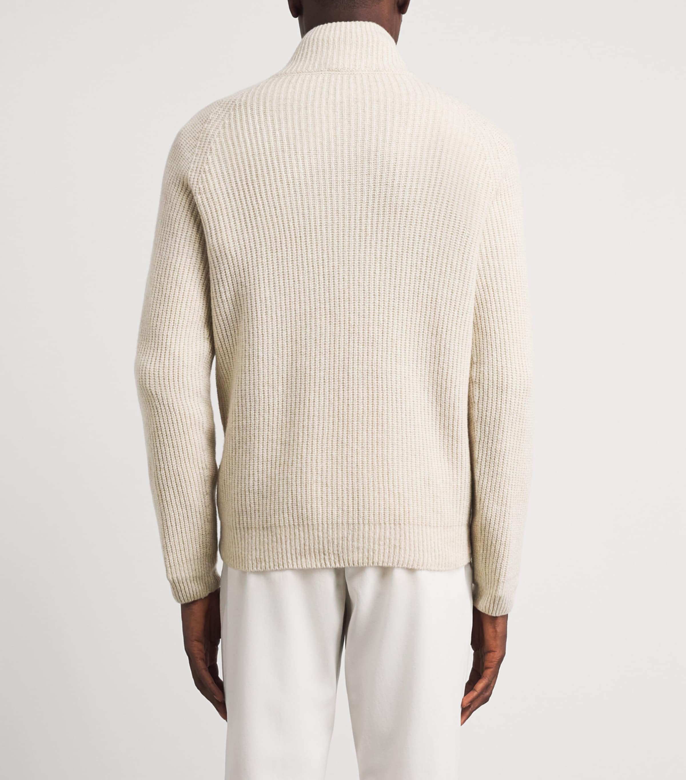 John Smedley Mens Recycled Cashmere-Wool Quarter-Zip Ryker Sweater Pampas Image 5