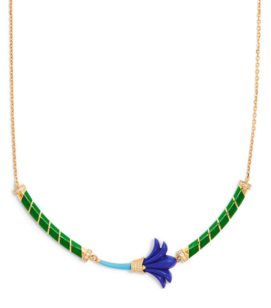 Yellow Gold, Diamond, Lapis and Turquoise Psychedeliah Necklace GREEN Image 1