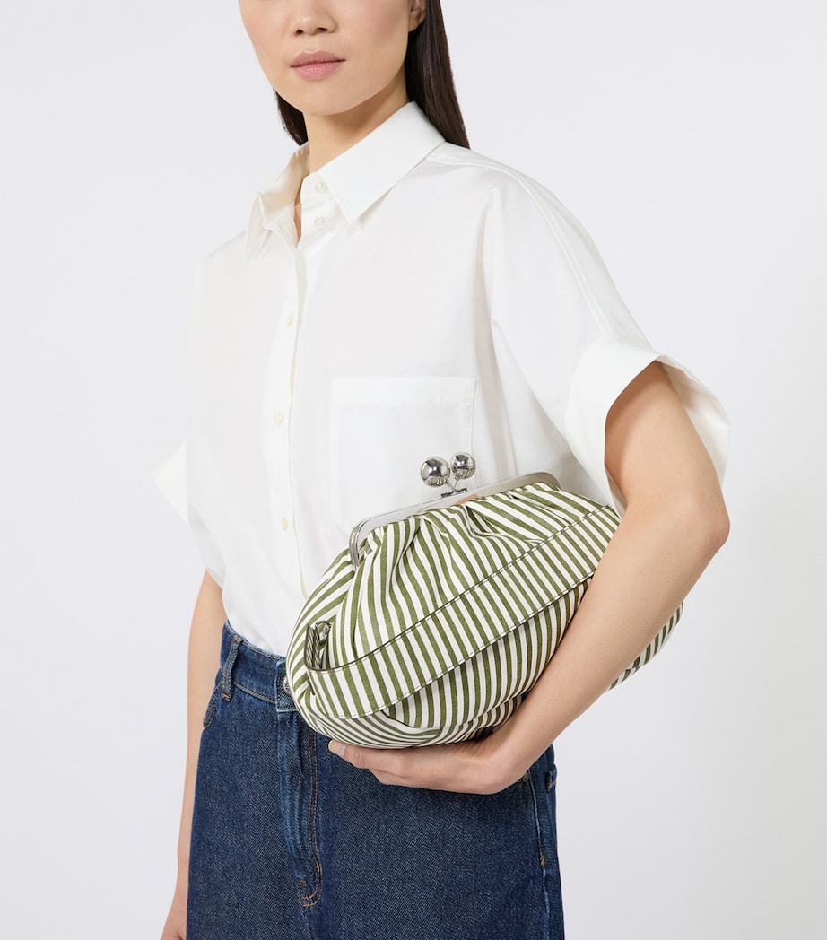 Weekend Max Mara Medium Leather Striped Pasticcino Clutch Bag Olive Green Image 2