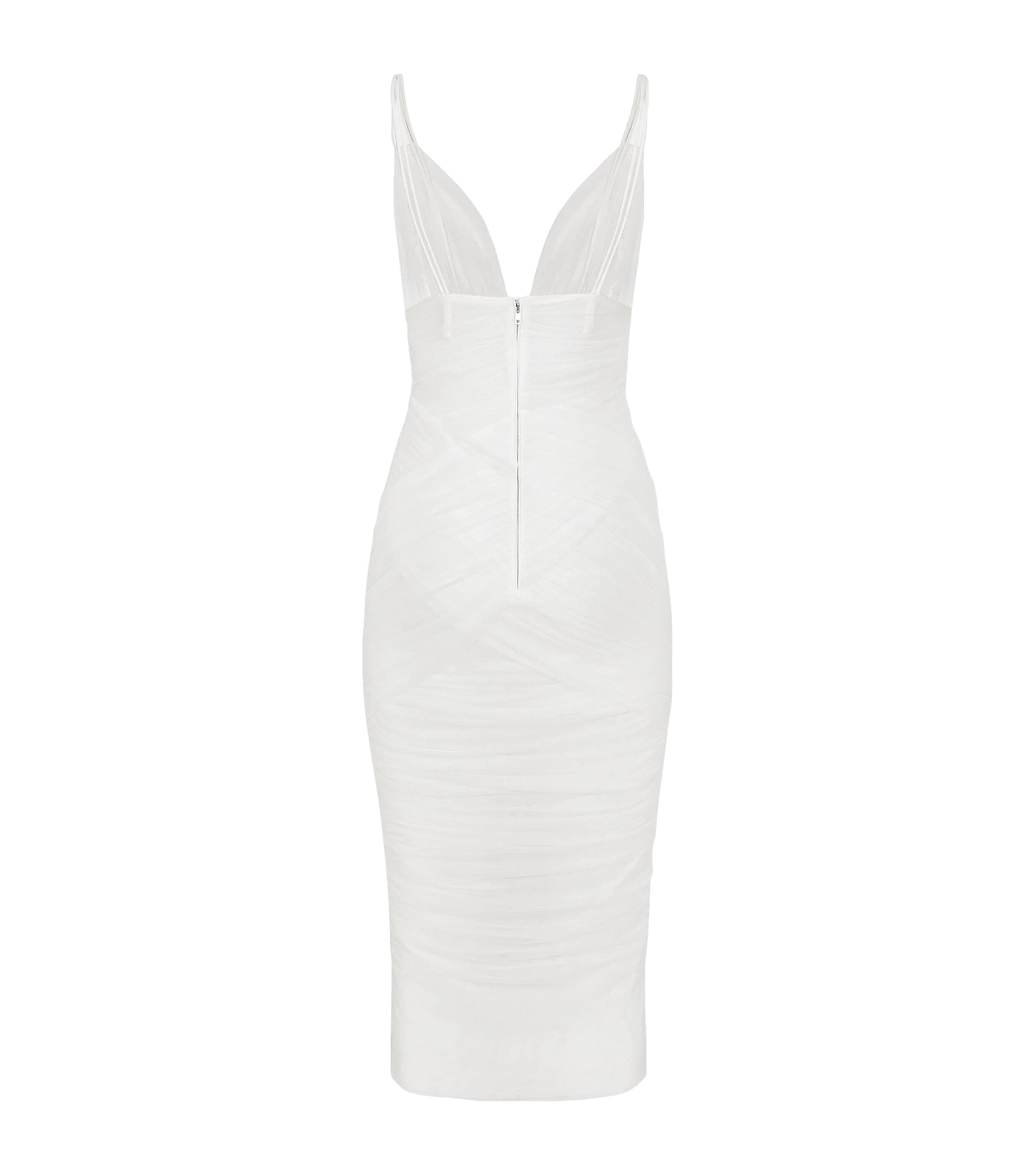 Dolce&Gabbana Womens Ruched Midi Dress Natural White Image 3
