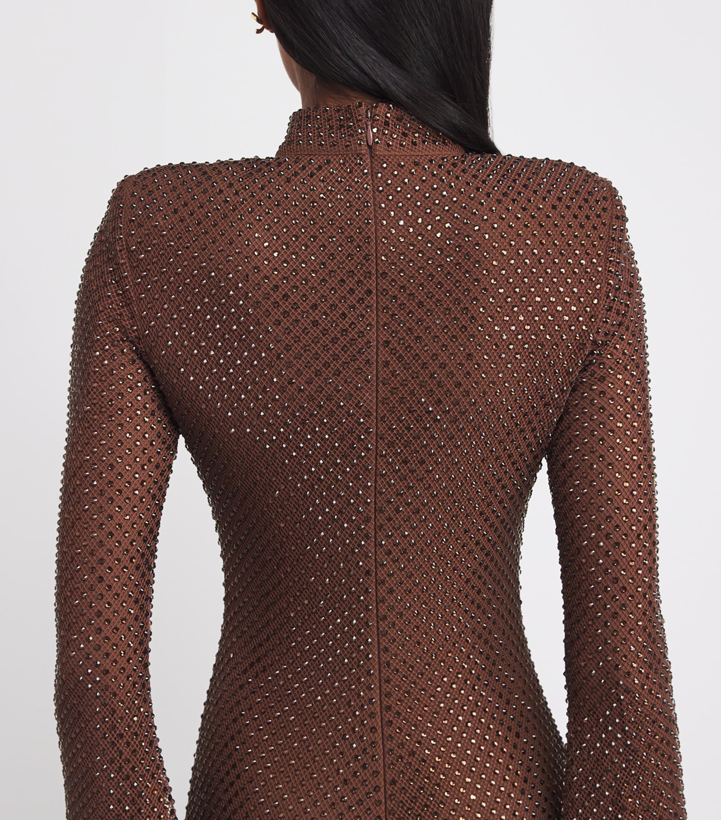 Mesh Rhinestone-Embellished Maxi Dress BROWN Image 6