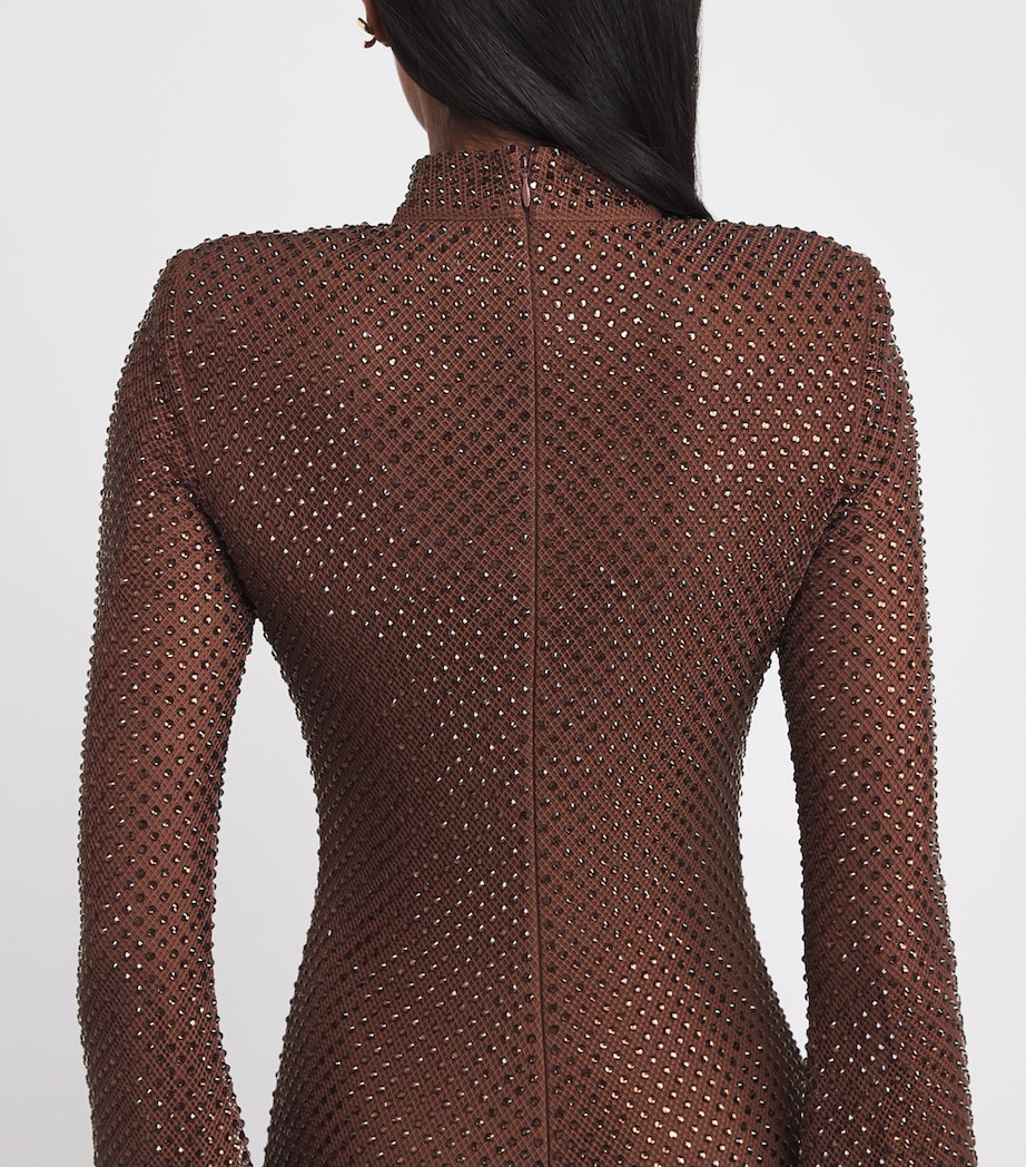 Mesh Rhinestone-Embellished Maxi Dress BROWN Image 6