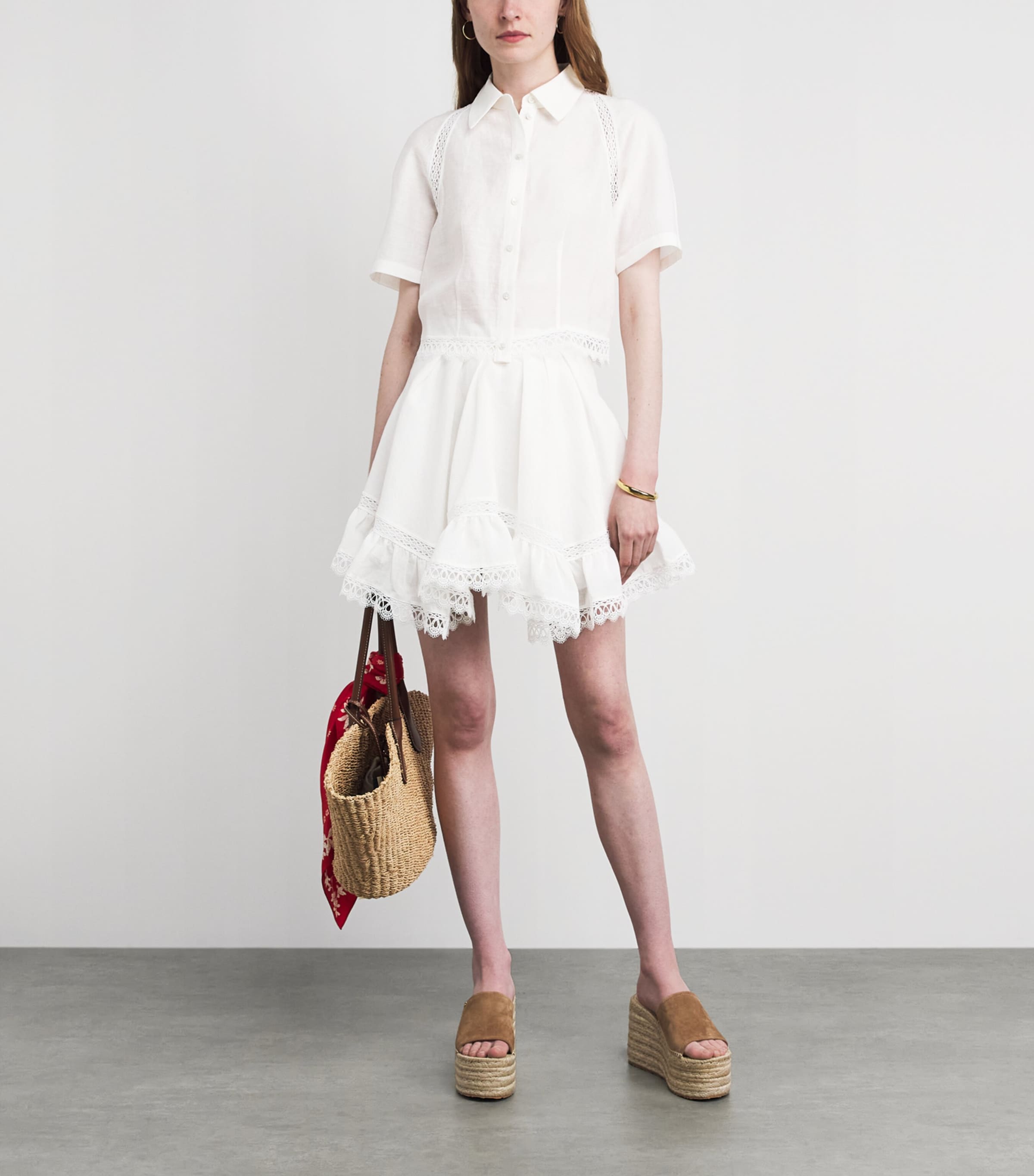 Claudie Pierlot Womens Lace-Trim Cropped Shirt Ecru Image 2