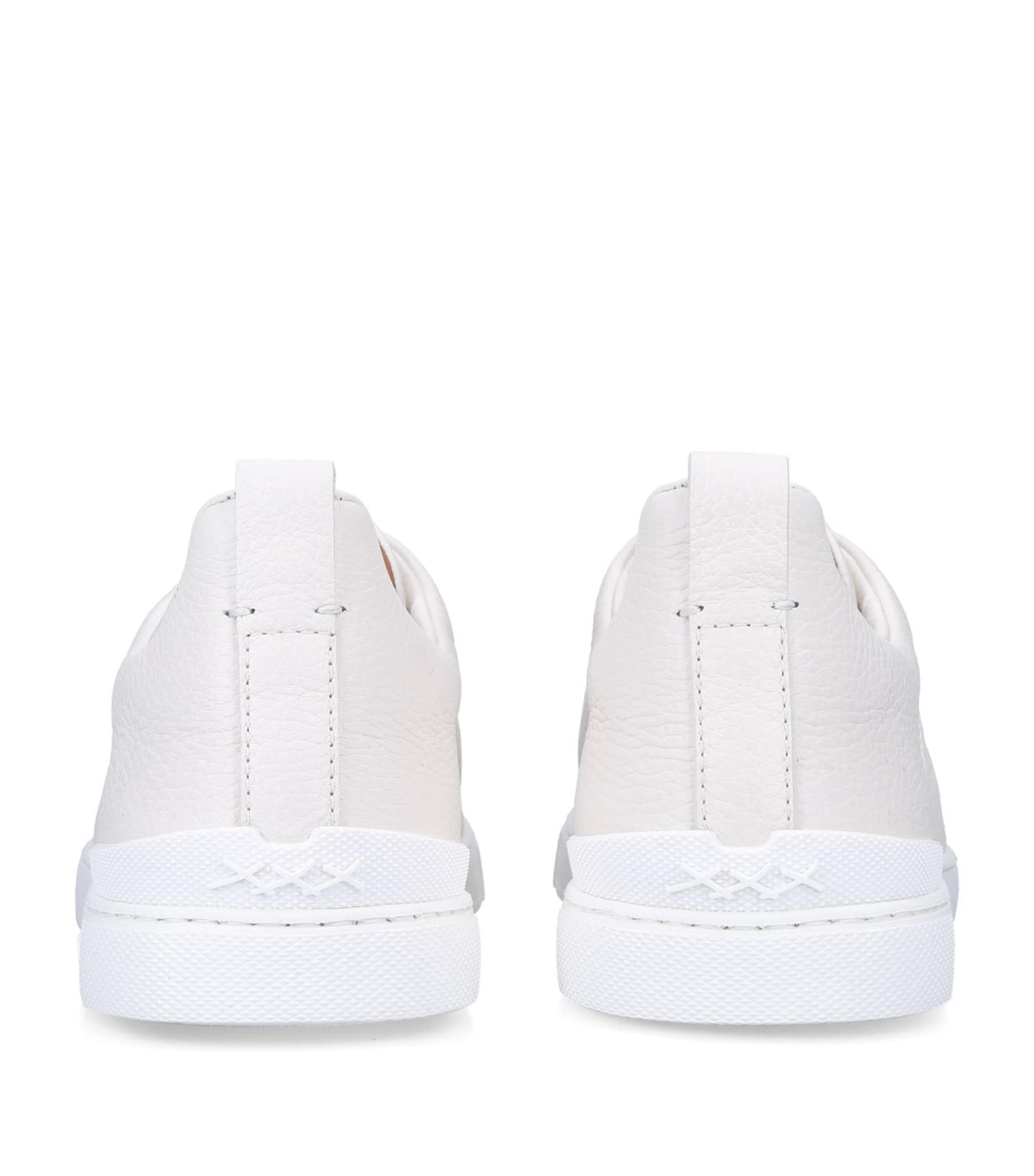 Zegna Leather Triple Stitch Sneakers Bone Image 2