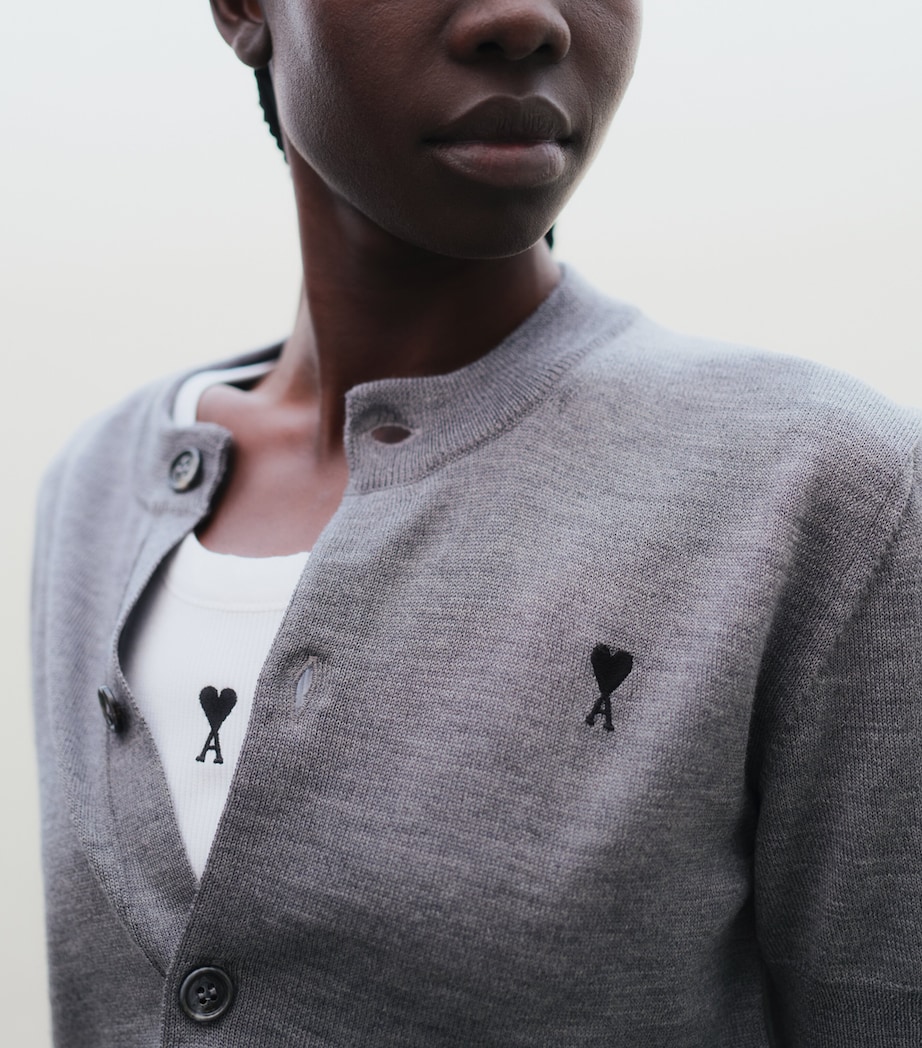 AMI Paris Merino Ami de Coeur Cardigan Grs Cndre Chn/noir Image 3