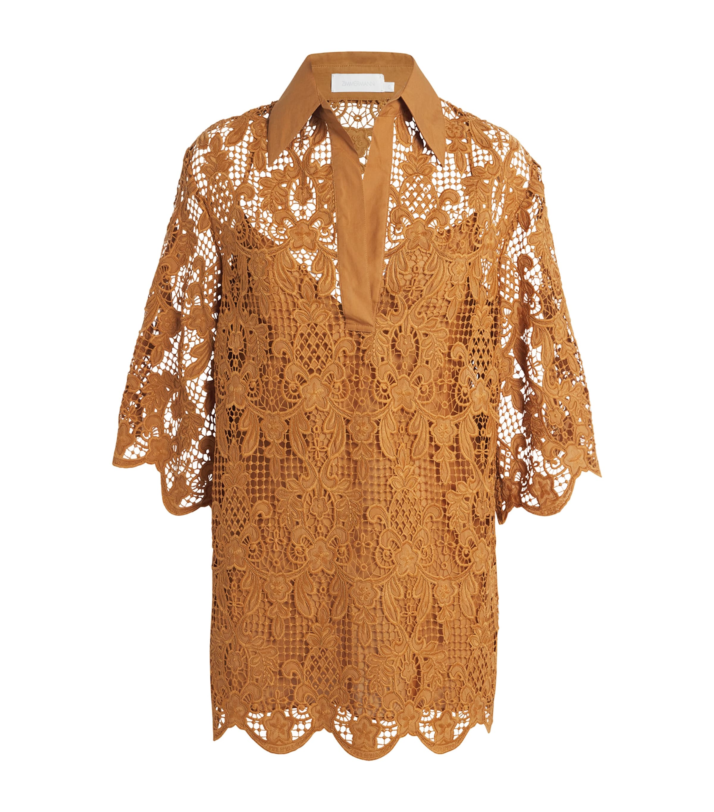 Zimmermann Coco Oversized Poplin-trimmed Guipure Lace Tunic In Orange