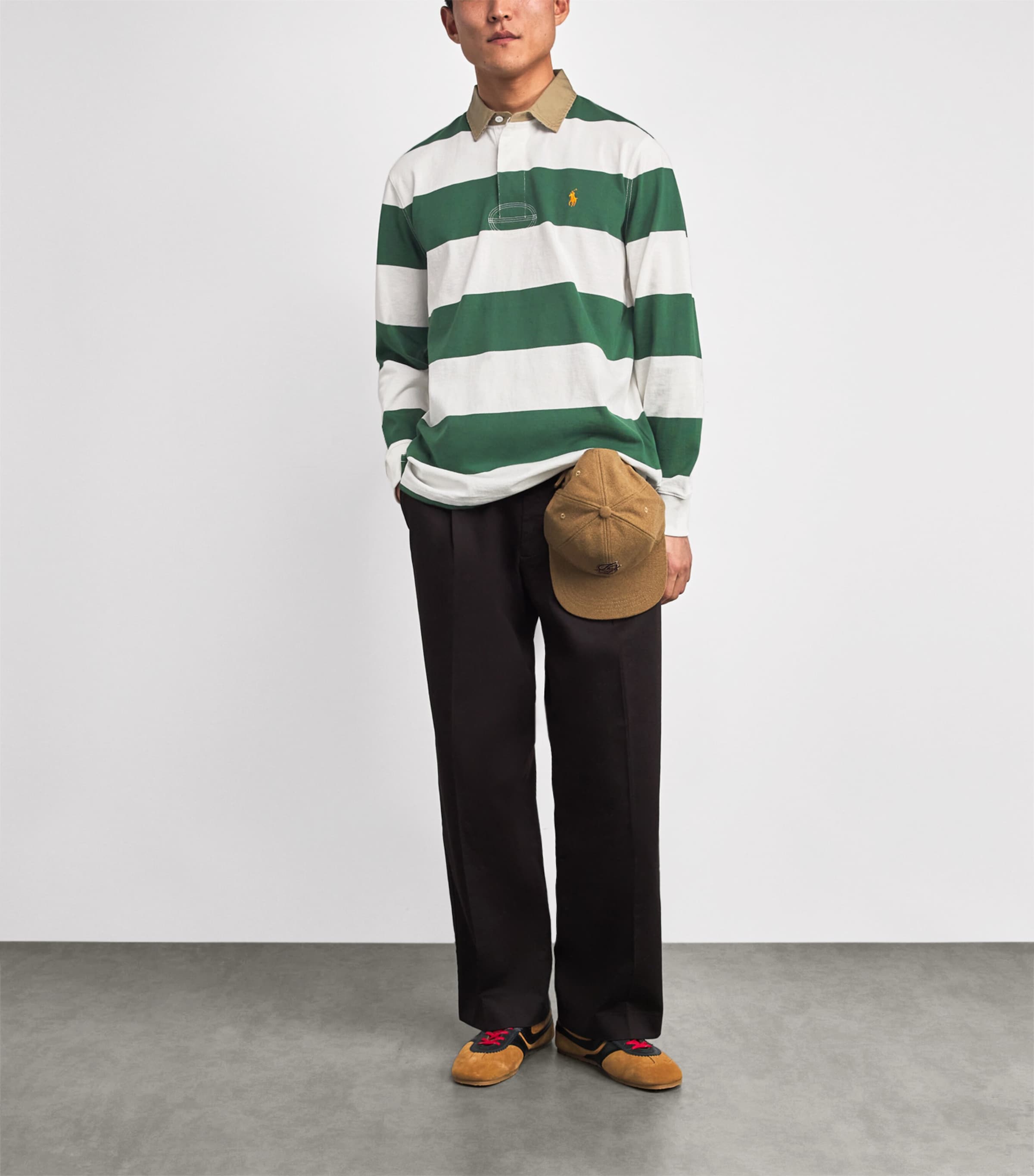 Cotton Stripe Polo Pony Rugby Shirt GREEN Image 2