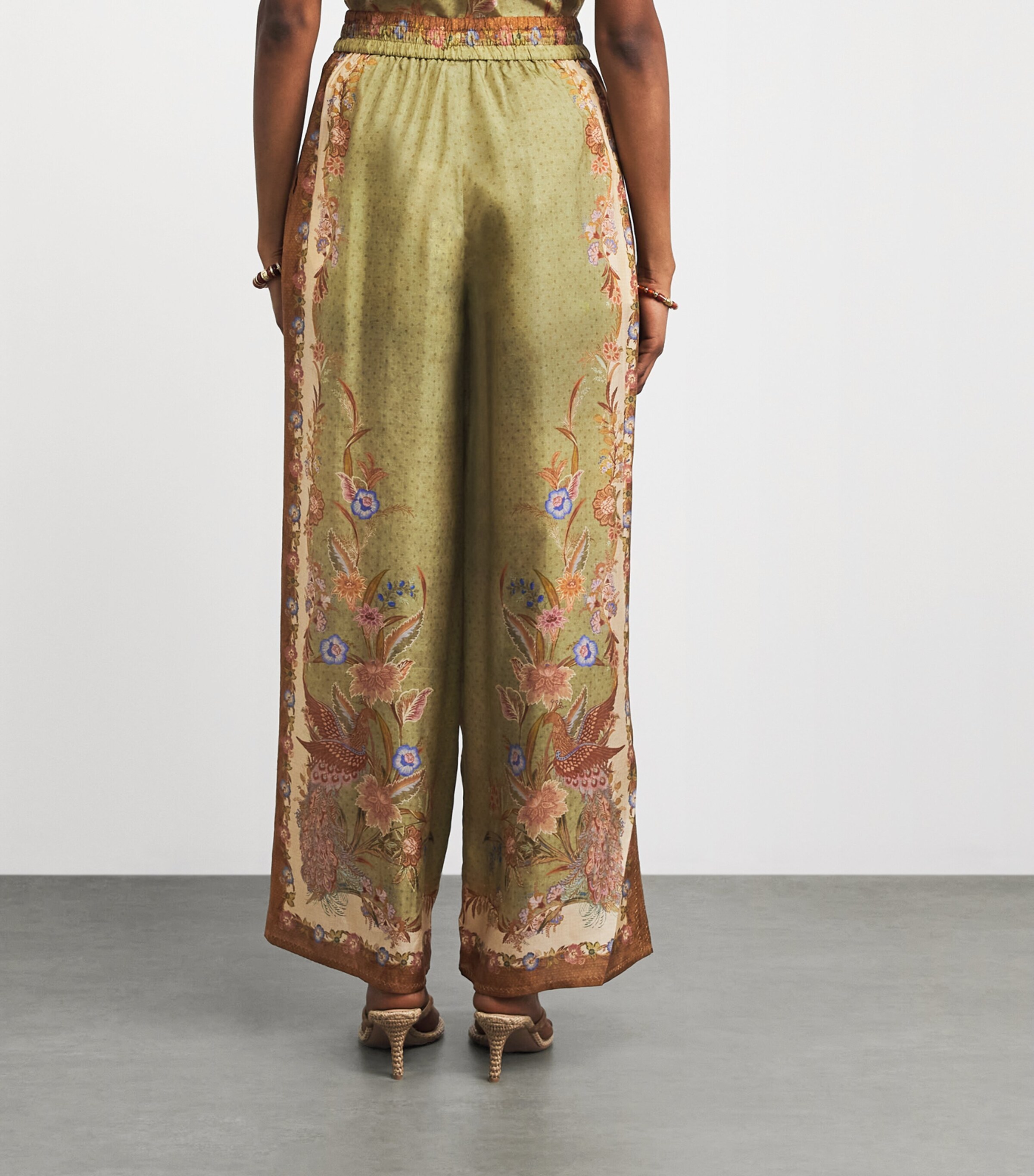 Zimmermann Womens Silk Indra Wide-Leg Trousers Khaki Scarf Floral Image 5